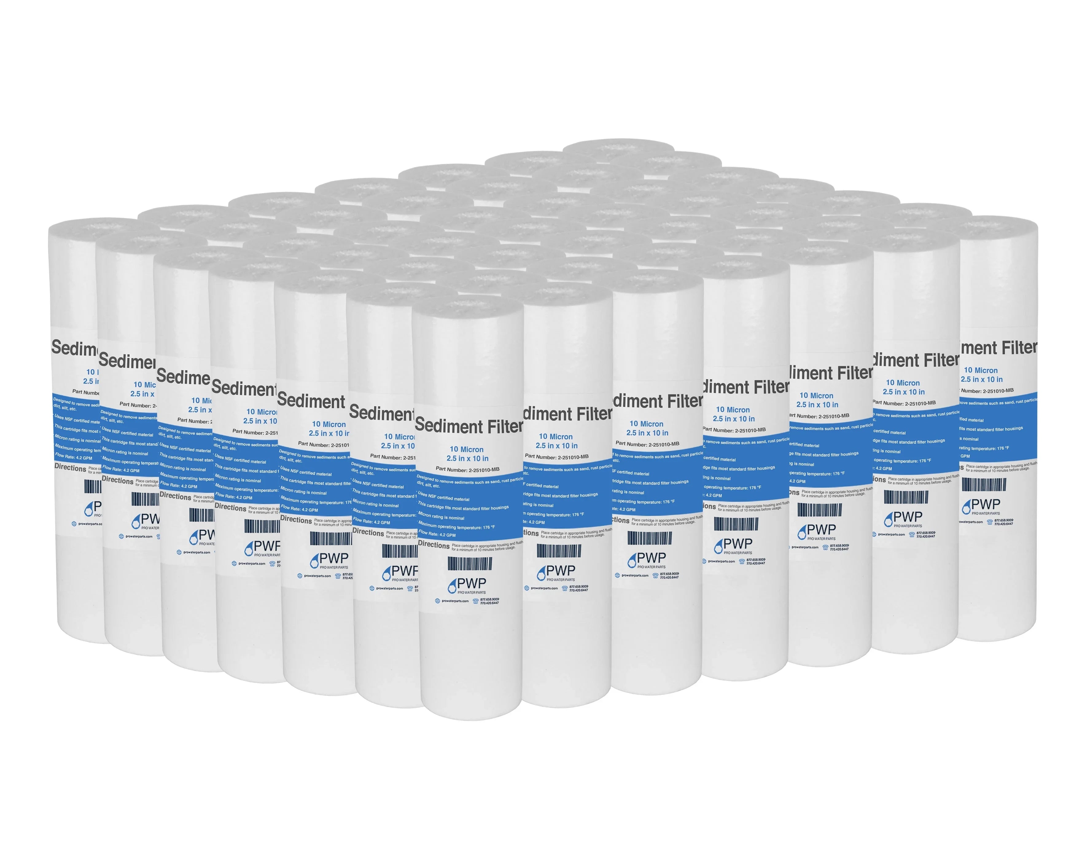 10x2.5" Sediment micron Cartridge Pack Blown 10 Melt Water 50 Filter