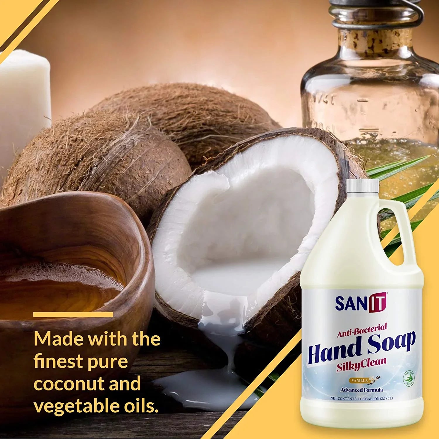 Gallon Vanilla, Advanced - Coconut All-Natural Refill Clean Liquid and 1 Soap Sanit Oil Vera Aloe Antibacterial with in Moisturizing Gel Wash - - Hand Formula USA, Silky Made Hand