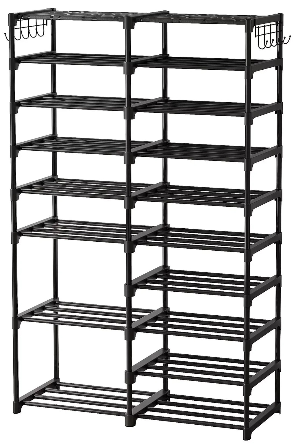 Shoe Storage Removable Tower Black Stackable Closet Large for Tiers 32-40 Shoe Pairs Storage, Boot Shoe Dustproof Shoe for Stand Rack 2 Boot Hooks with Organizer 9 Shelf Organizer Fiuion Shoe