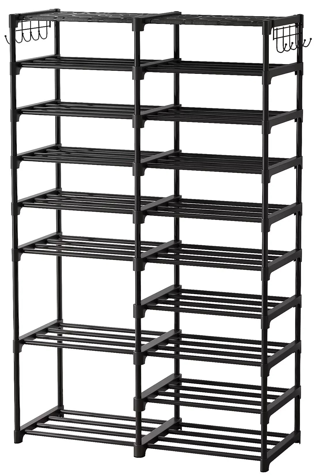 Shoe Storage Removable Tower Black Stackable Closet Large for Tiers 32-40 Shoe Pairs Storage, Boot Shoe Dustproof Shoe for Stand Rack 2 Boot Hooks with Organizer 9 Shelf Organizer Fiuion Shoe
