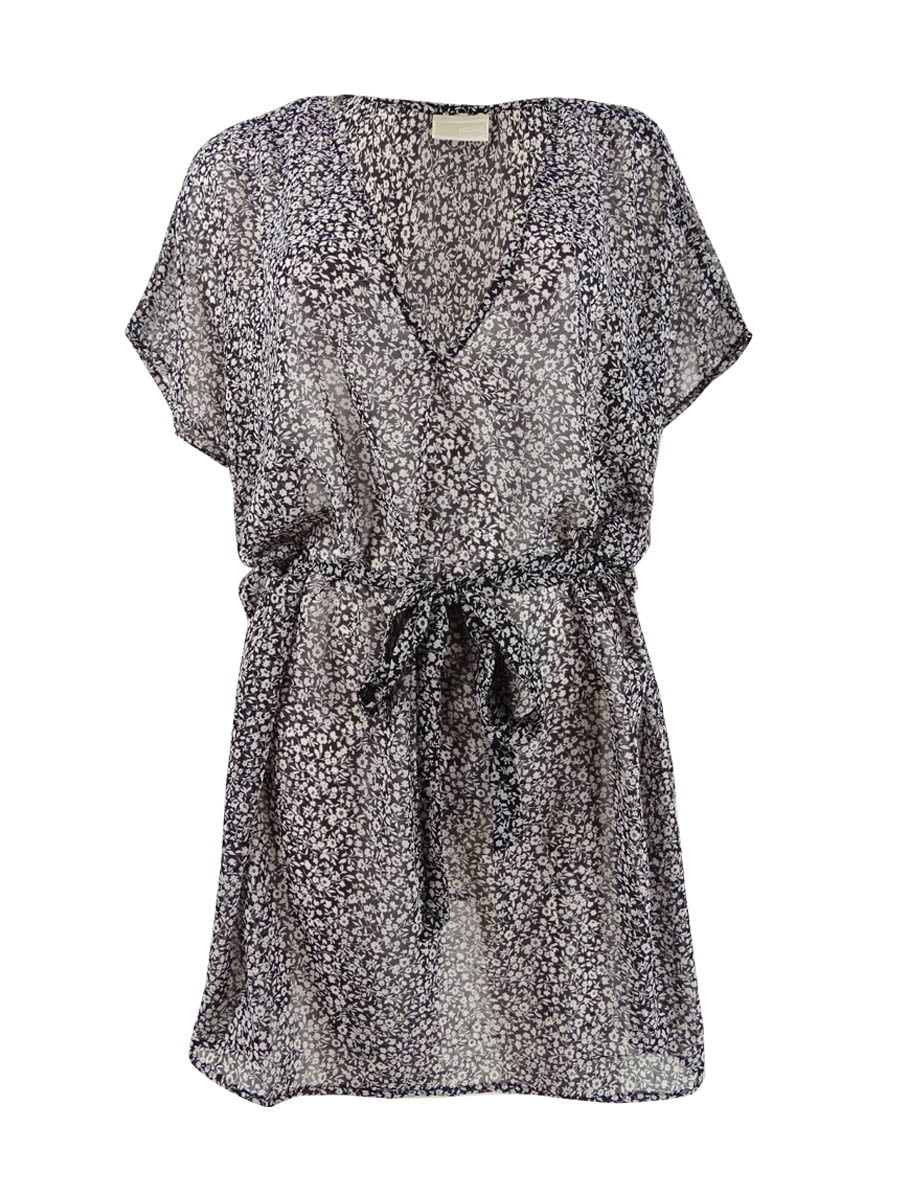 Michael Cover-Up (S, Michael Kors Black) Women's Belted V-Neck Caftan Top Swim