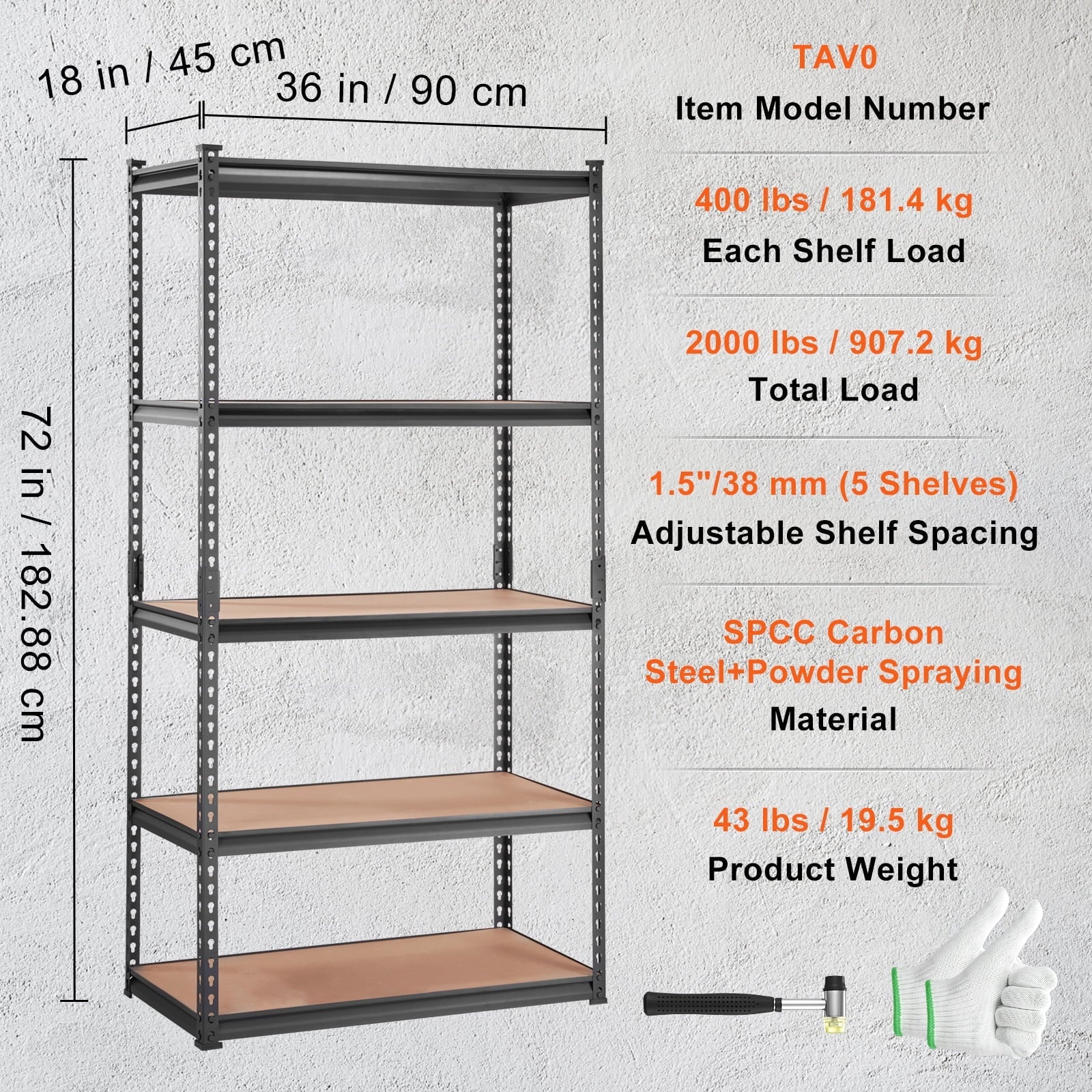 Garage lbs 2000 Storage Load Shelving BENTISM Adjustable 5-Tier Unit Rack Storage