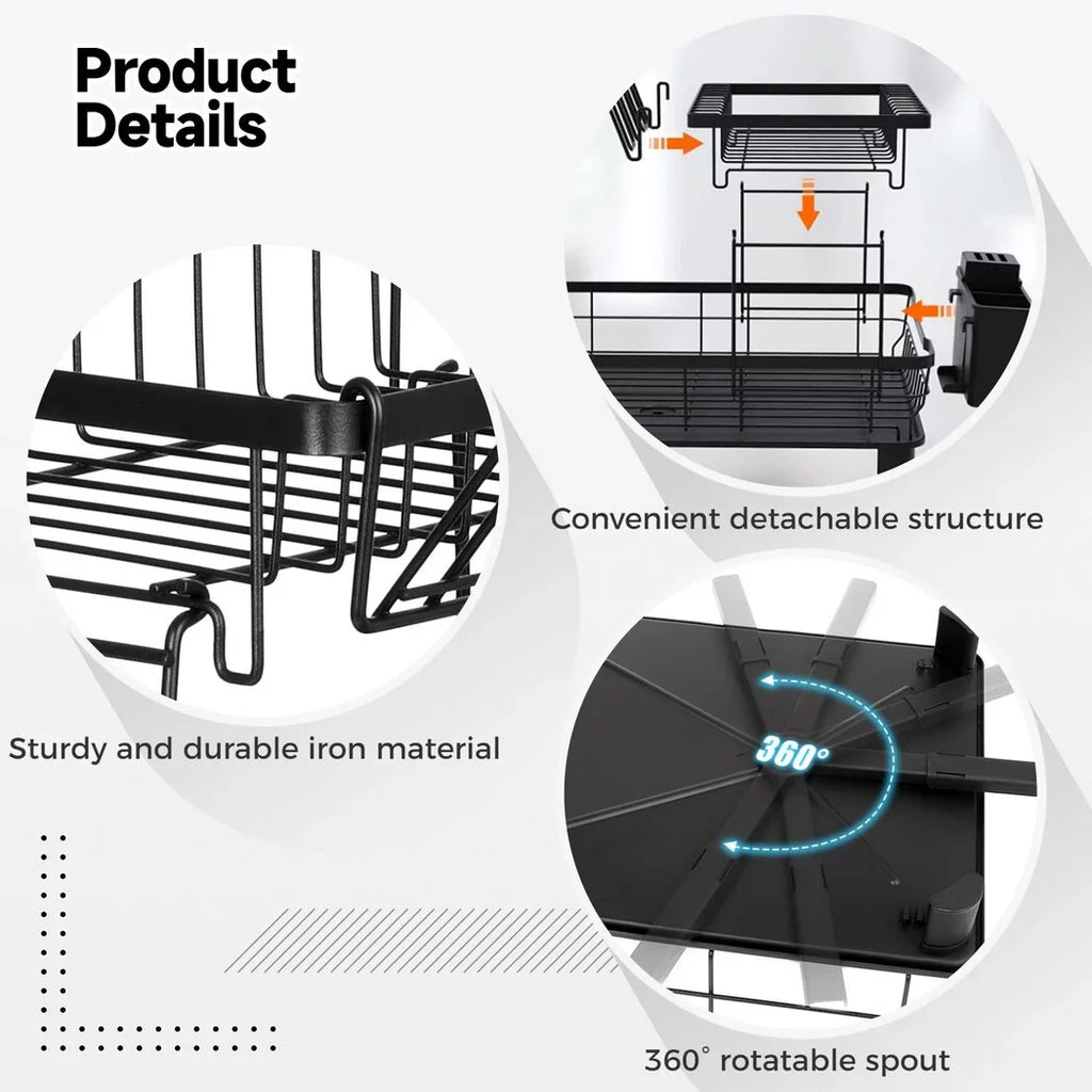 Organizers, Dish Dish Rack with Blac and Dishes Drainer with Utensil Dish Holder, Stainless Drying Steel Tier Rack Detachable Dish Drainer, and Drainer Storage Kitchen Counter, for Dish Kitchen Rack 2