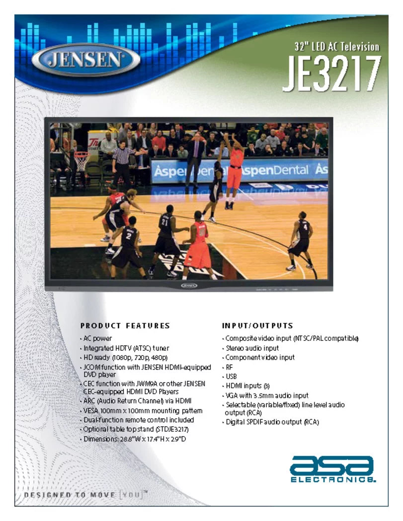 110V 720p, Television LED Control, x WXGA+ Wide 16:9 HDTV with 32" 480p), panel, 1366 and JENSEN AC Remote (1080p, Resolution, LCD JE3217 (ATSC) High HDTV Ready Performance 768 Tuner AC Integrated &