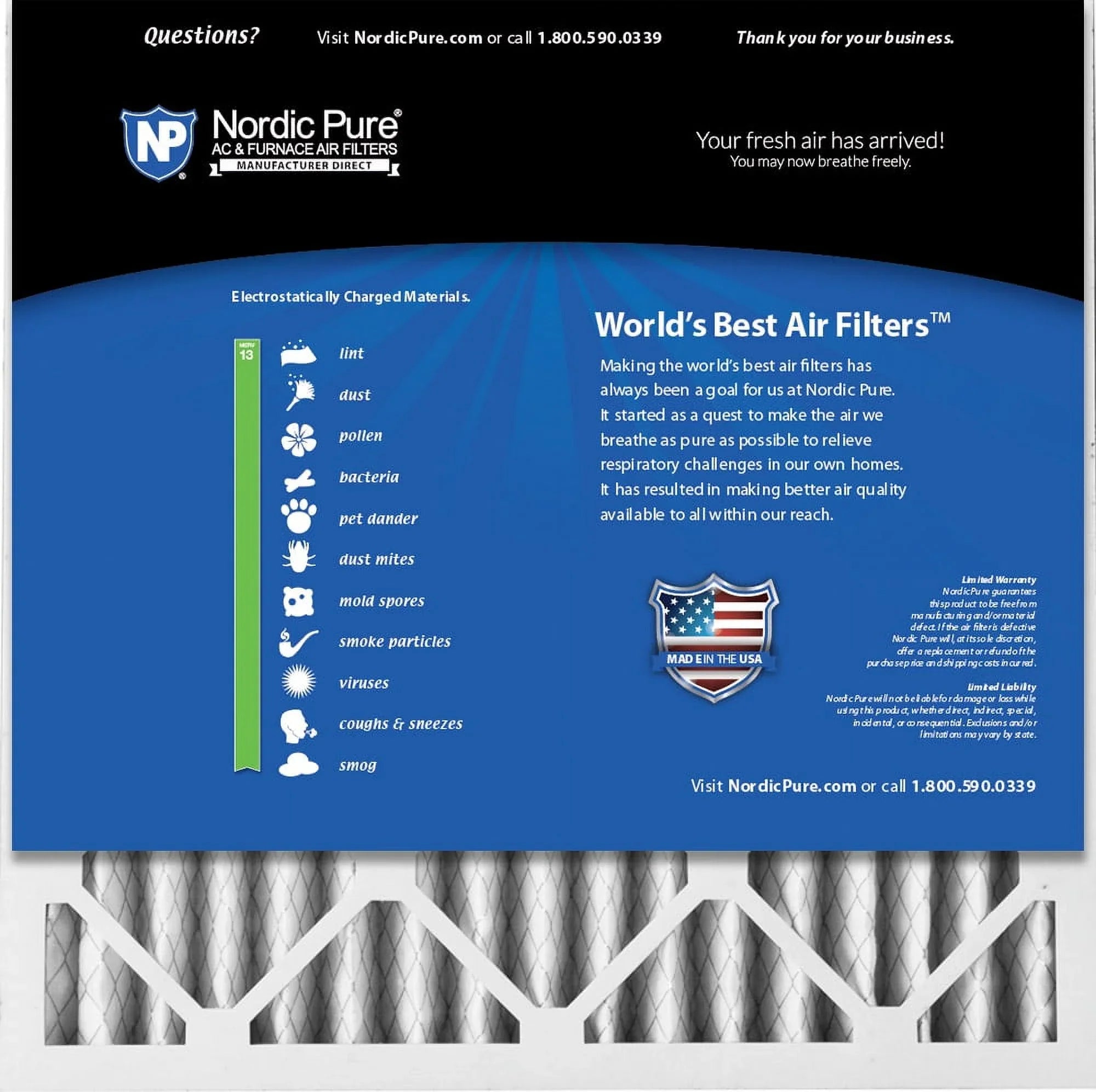 Pack Pleated Nordic 20x20x2 Pure Filters 3 Air MERV 13