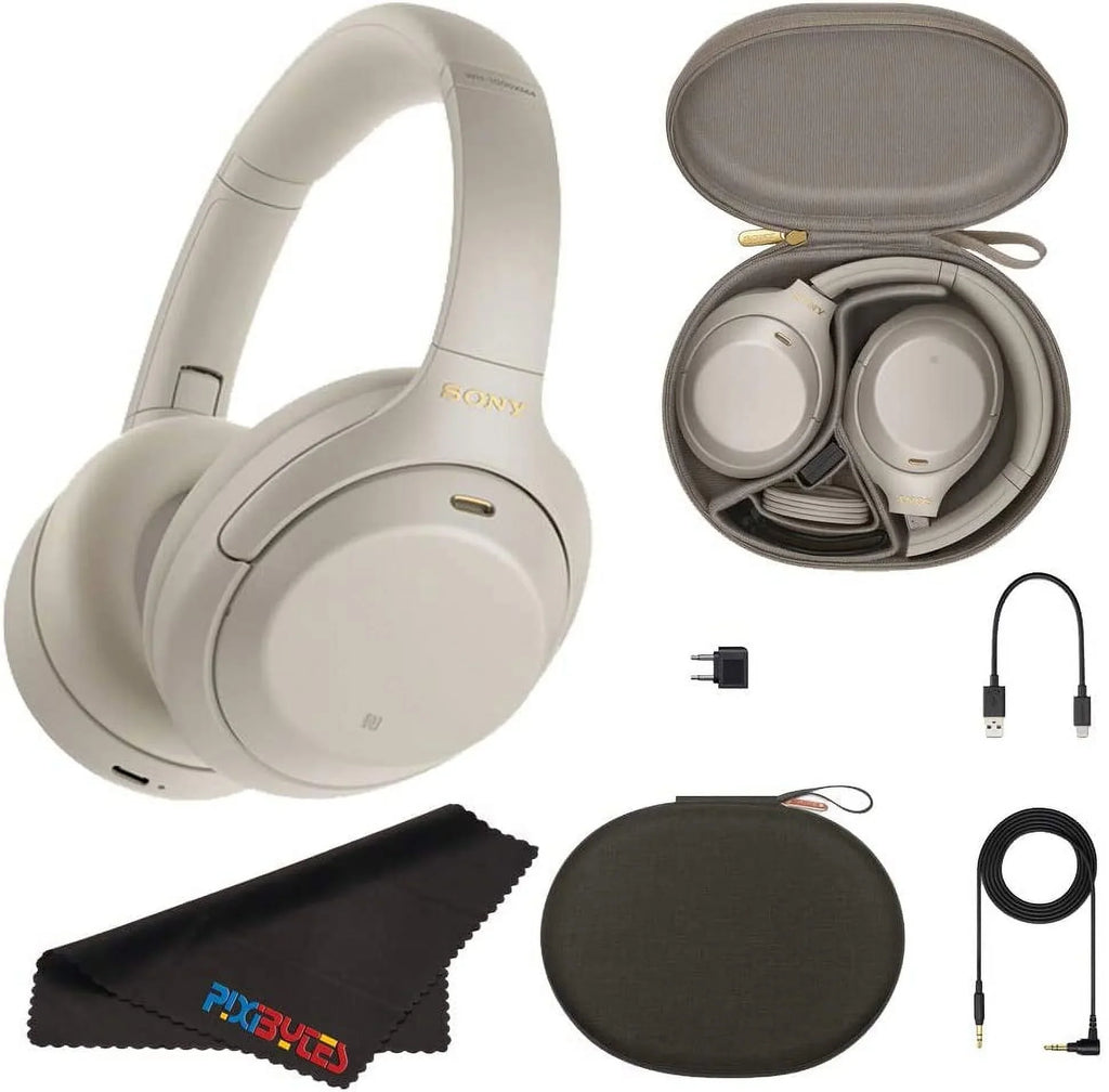 Over-Ear Sony Noise-Canceling Headphones Wireless WH-1000XM4 (Silver) +pixicloth