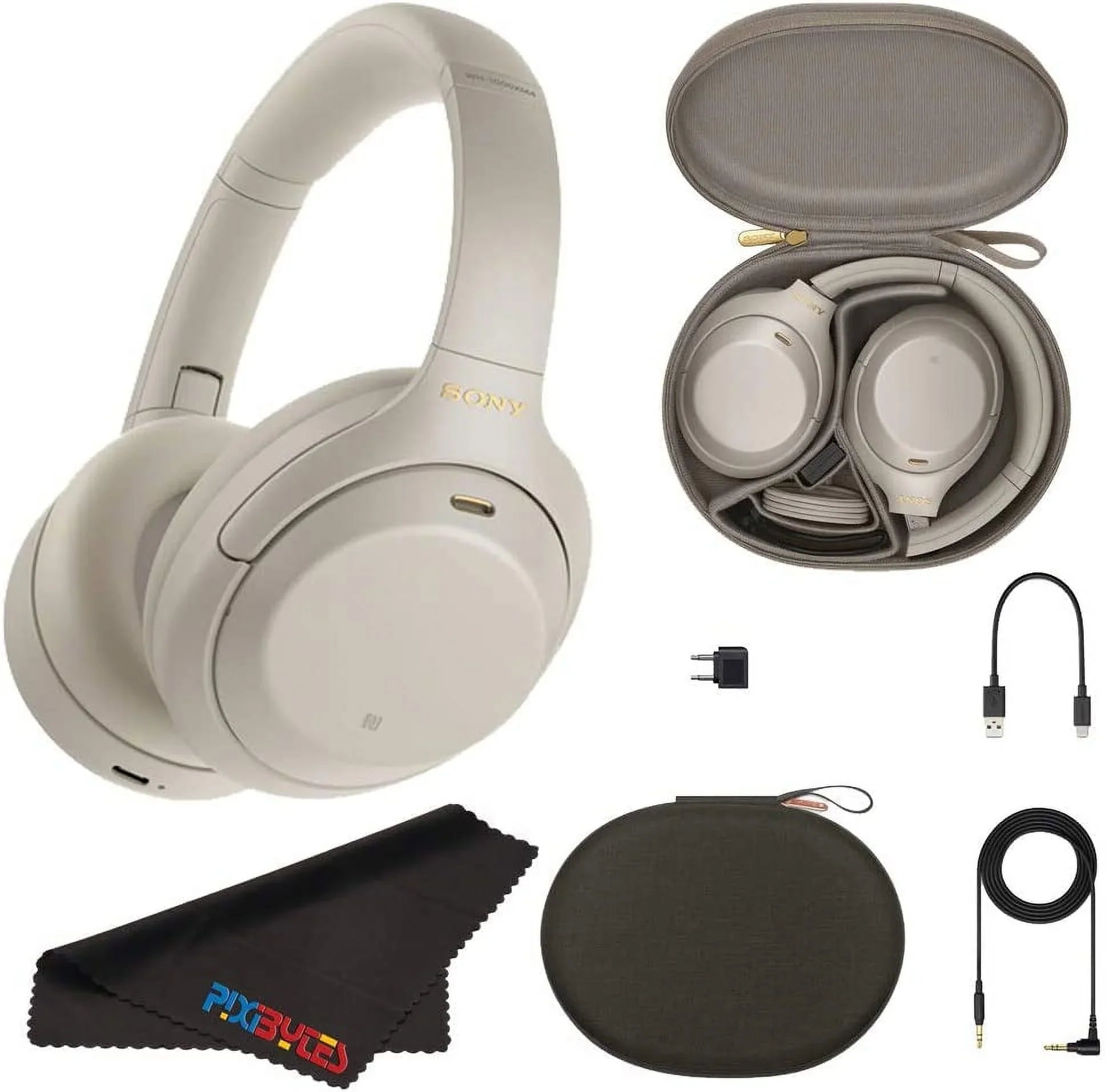 Over-Ear Sony Noise-Canceling Headphones Wireless WH-1000XM4 (Silver) +pixicloth