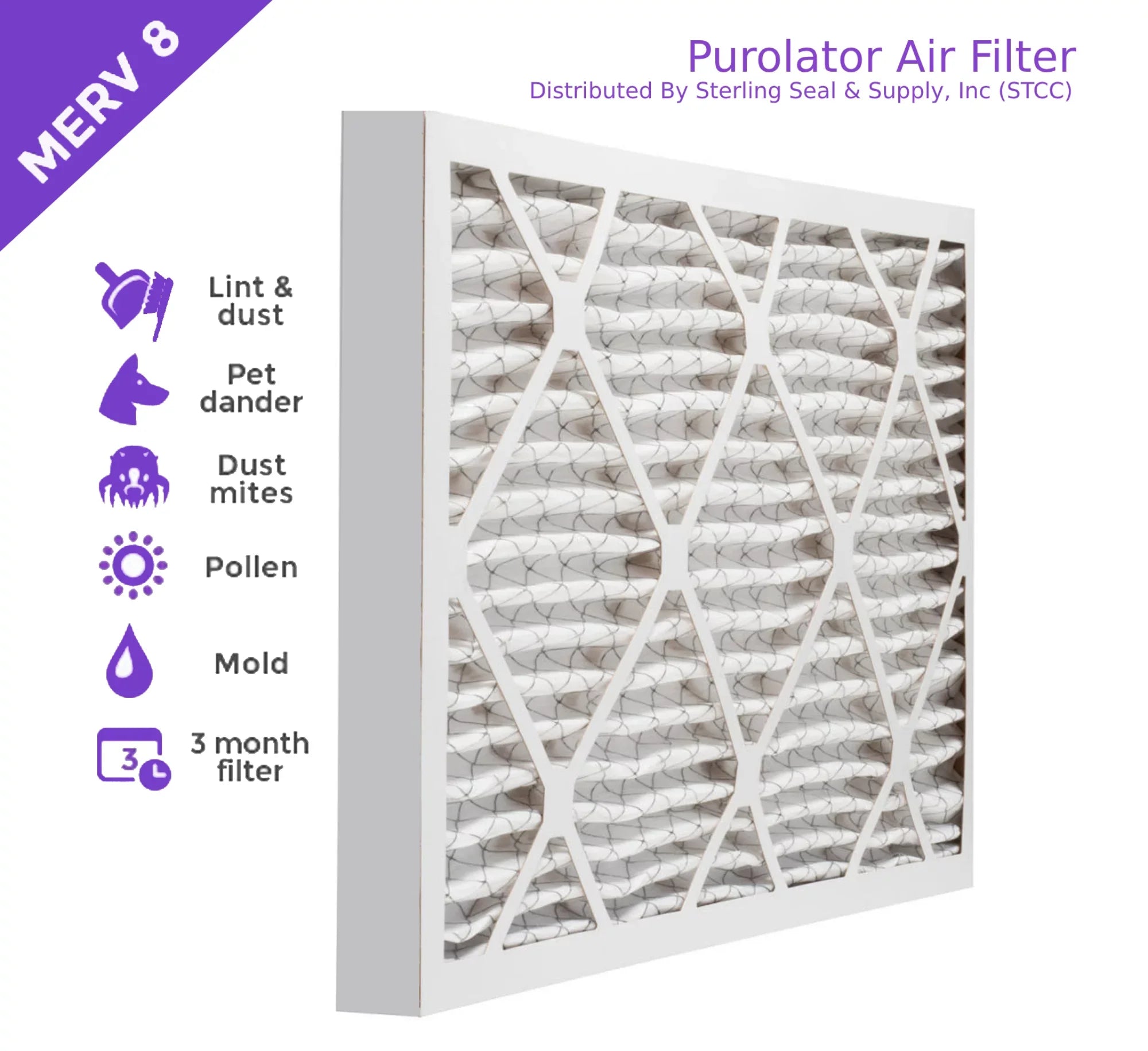 Pleated MERV Mechanical (6 Filter, 14x25x2, Purolator DMK80 Air 8, Pack) Extended Surface