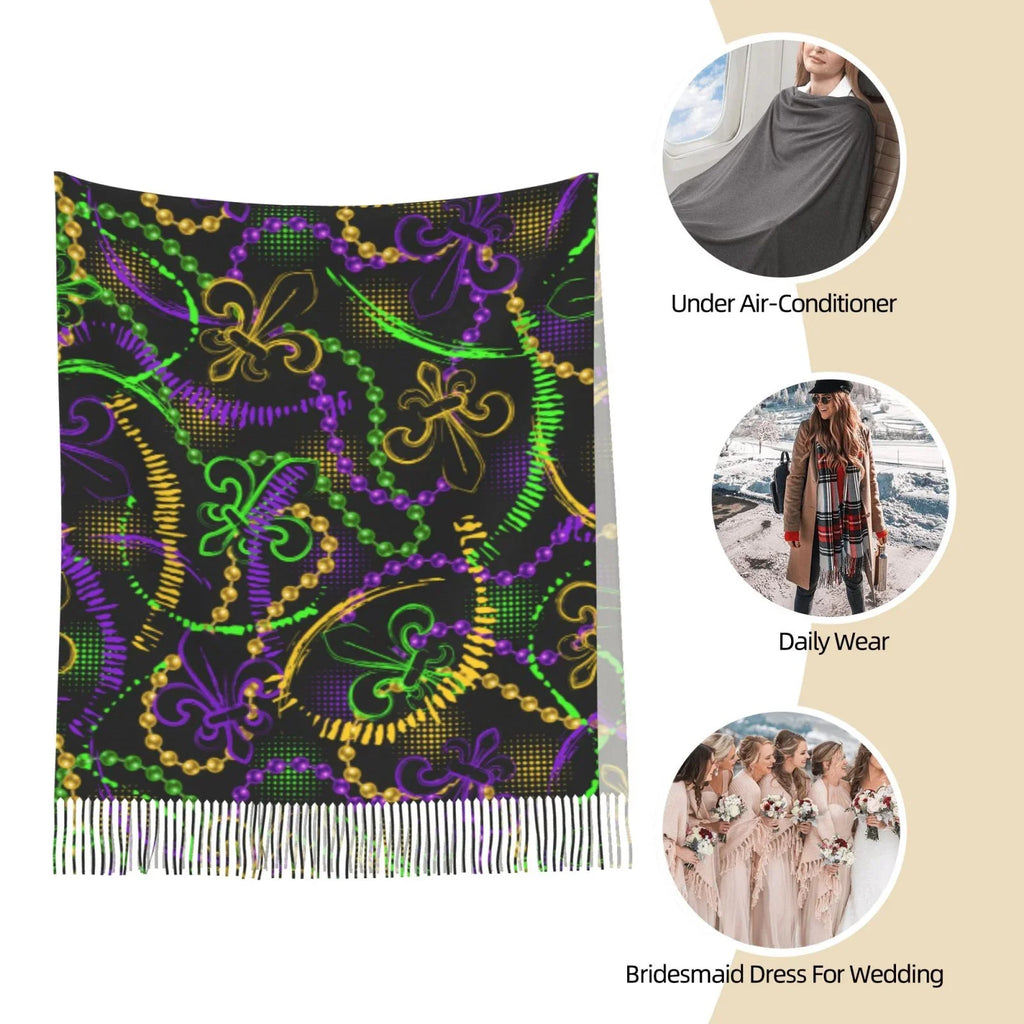 Warm Women Gifts- Wrap Soft Winter Gras Mardi Neon Shawl For Scarves Cashmere Scarf Feel Art Bingfone Print Elegant Large
