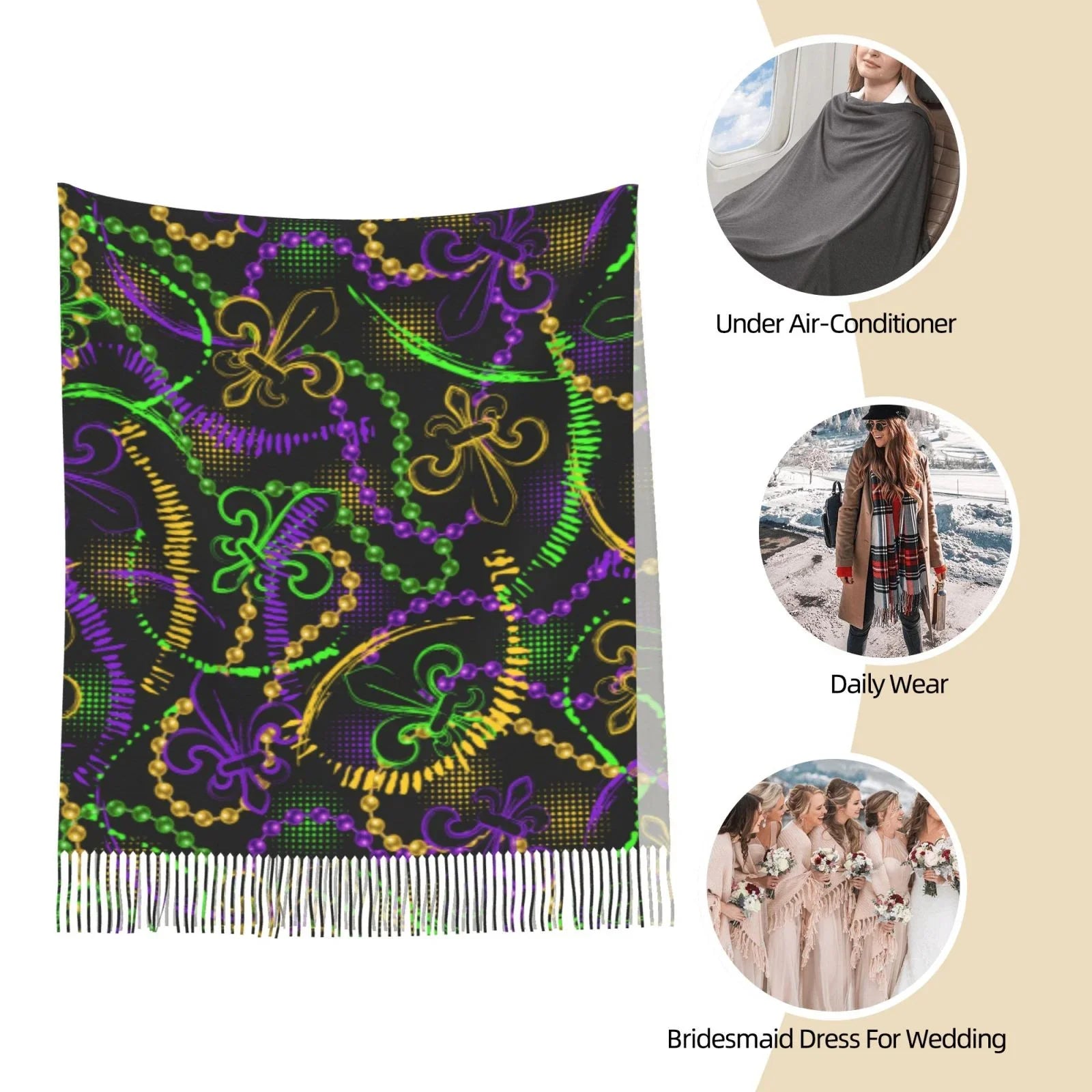 Warm Women Gifts- Wrap Soft Winter Gras Mardi Neon Shawl For Scarves Cashmere Scarf Feel Art Bingfone Print Elegant Large