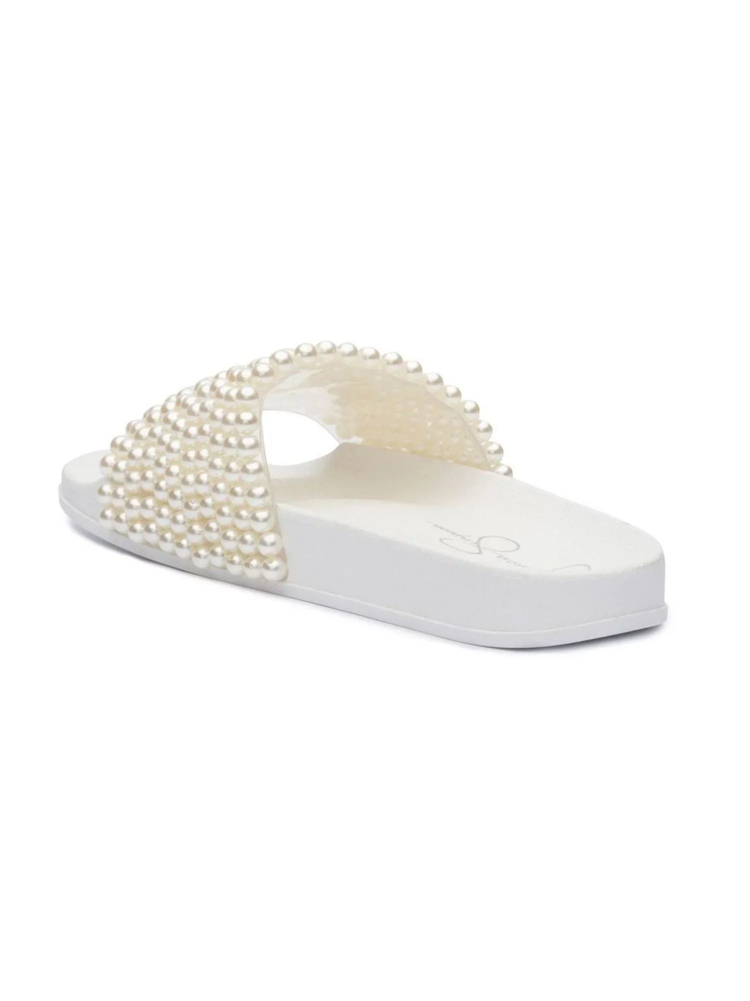 Slide Pool Ivory Sandals 8 JESSICA Shoes SIMPSON On Slip Round Beaded Toe Slide Womens Saycie M