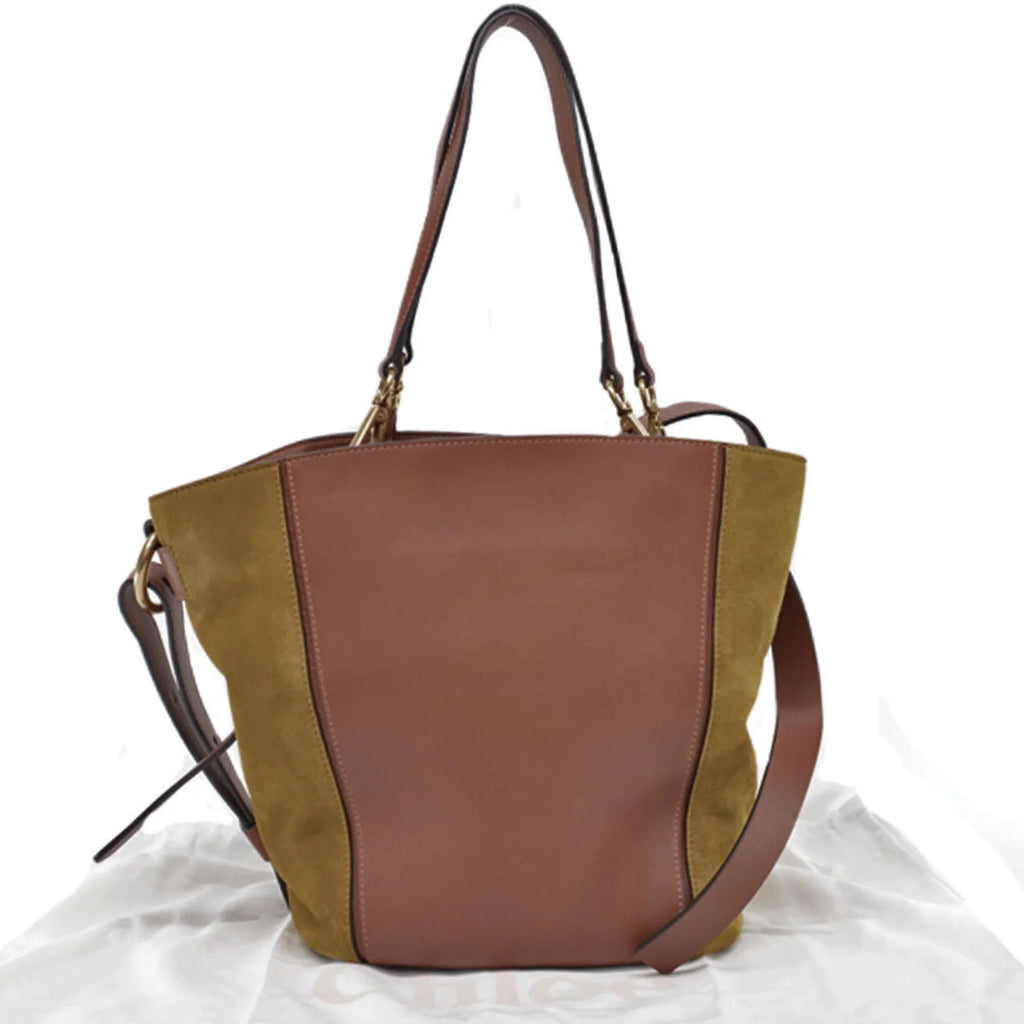 Khaki Gold Brown Shoulder Bag 2Way Chloe Pre-Owned Suede Ladies Leather (Good) Chloé