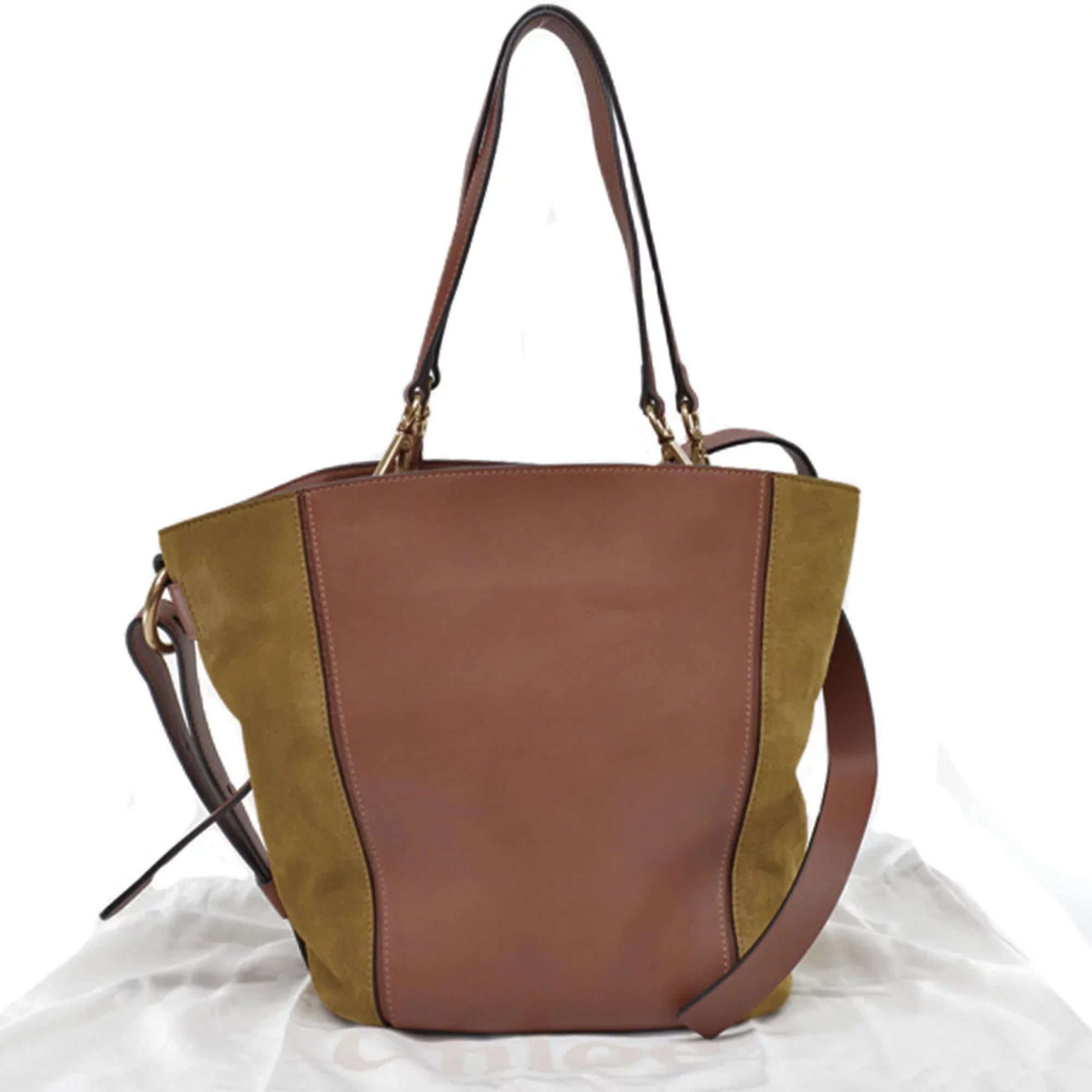 Khaki Gold Brown Shoulder Bag 2Way Chloe Pre-Owned Suede Ladies Leather (Good) Chloé