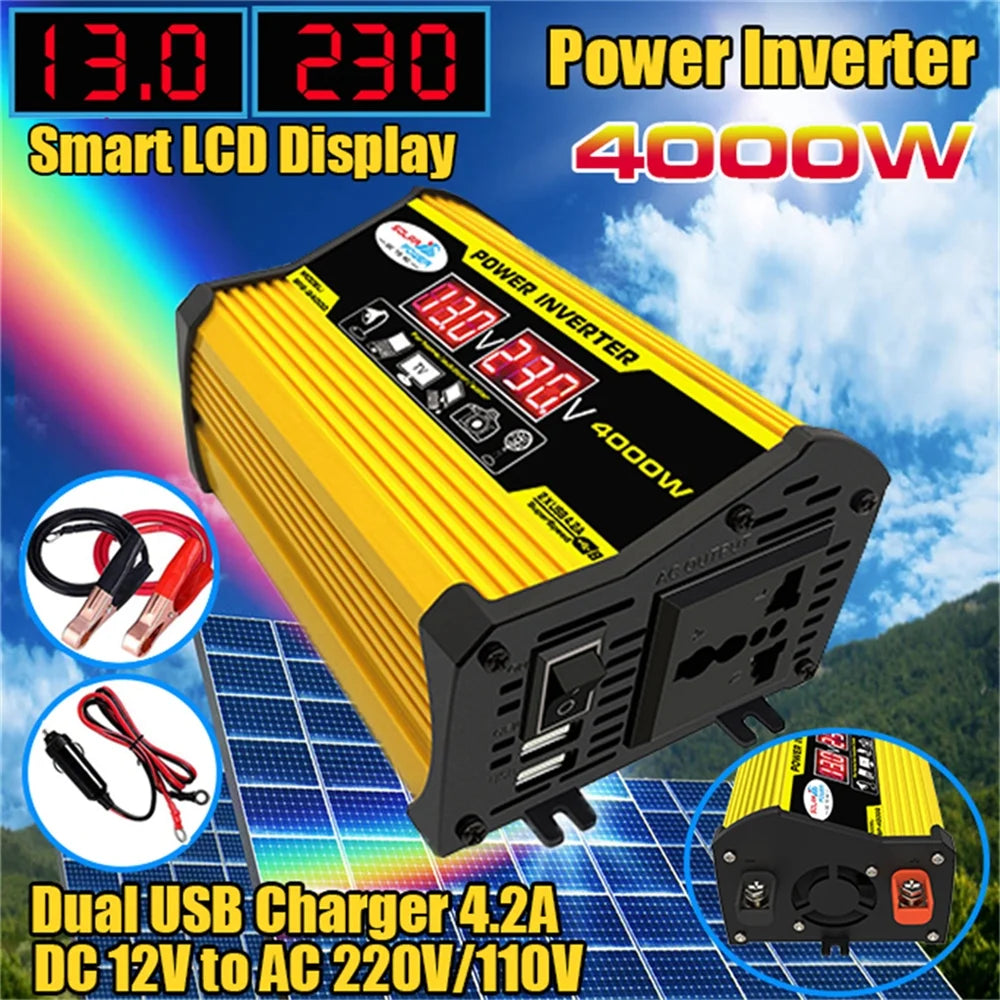 4000W Inverters Transformer Car Dual Modified Inverter Gecheer Display DC12Volt Portable USB SineWave AC110220Volt To Inverters Auto Inverter Power