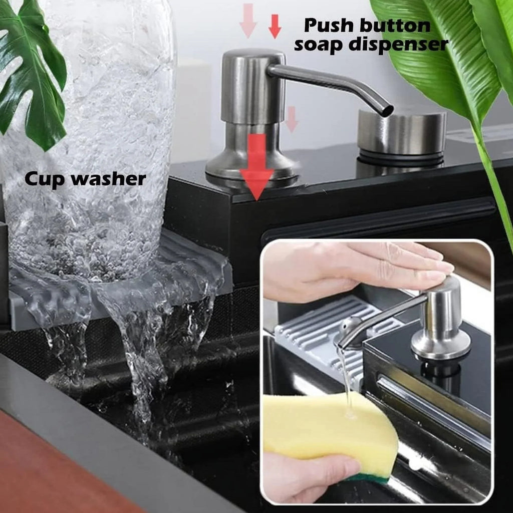 Sink SinkIntegrated with Household INCH Waterfall Pull-Out Flying Nano Rain Sink Set Black Tap 29.5