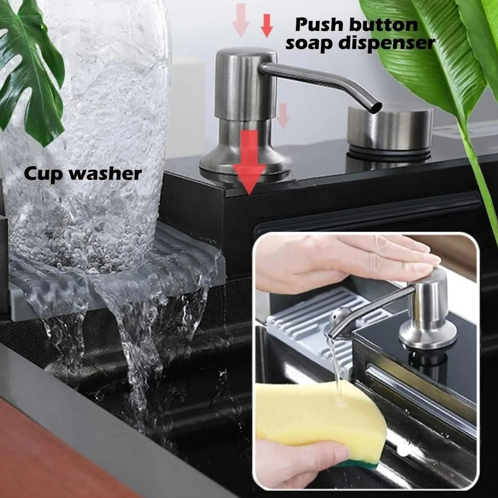 Sink SinkIntegrated with Household INCH Waterfall Pull-Out Flying Nano Rain Sink Set Black Tap 29.5
