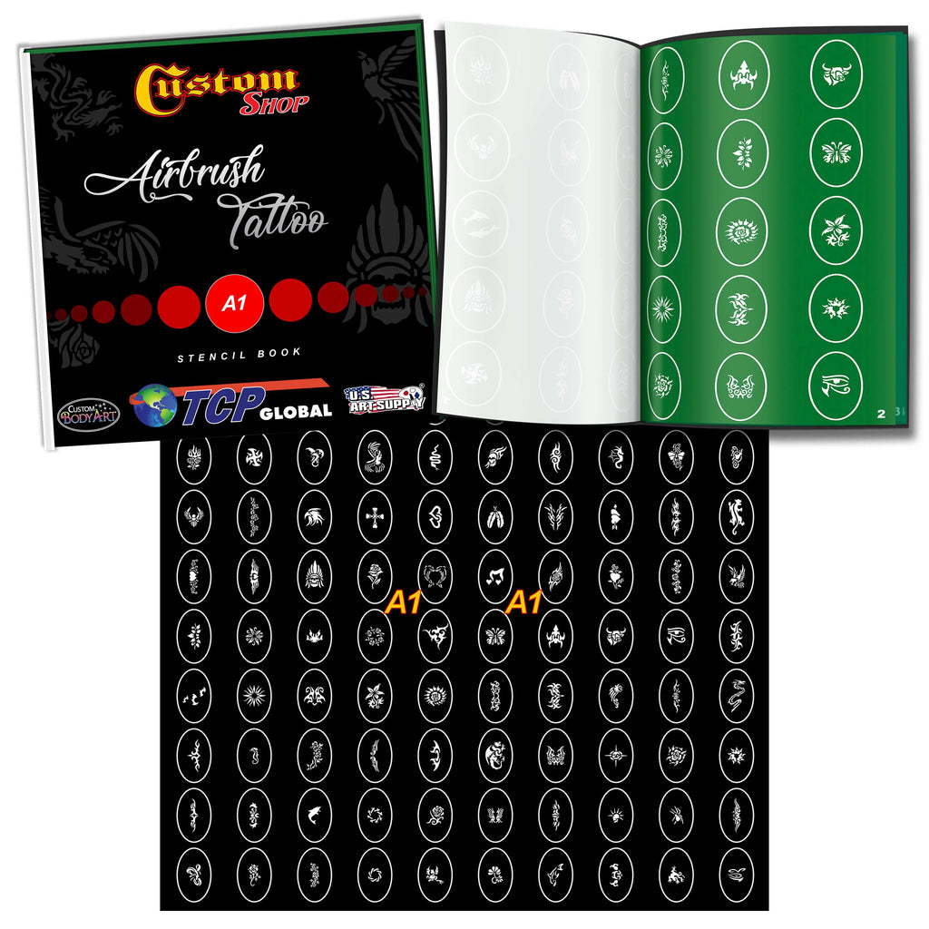 Art Body 100 Color Set, Tattoo Custom Kit Master Temporary Paint Air 8 with System Compressor Airbrush Airbrush, Stencil