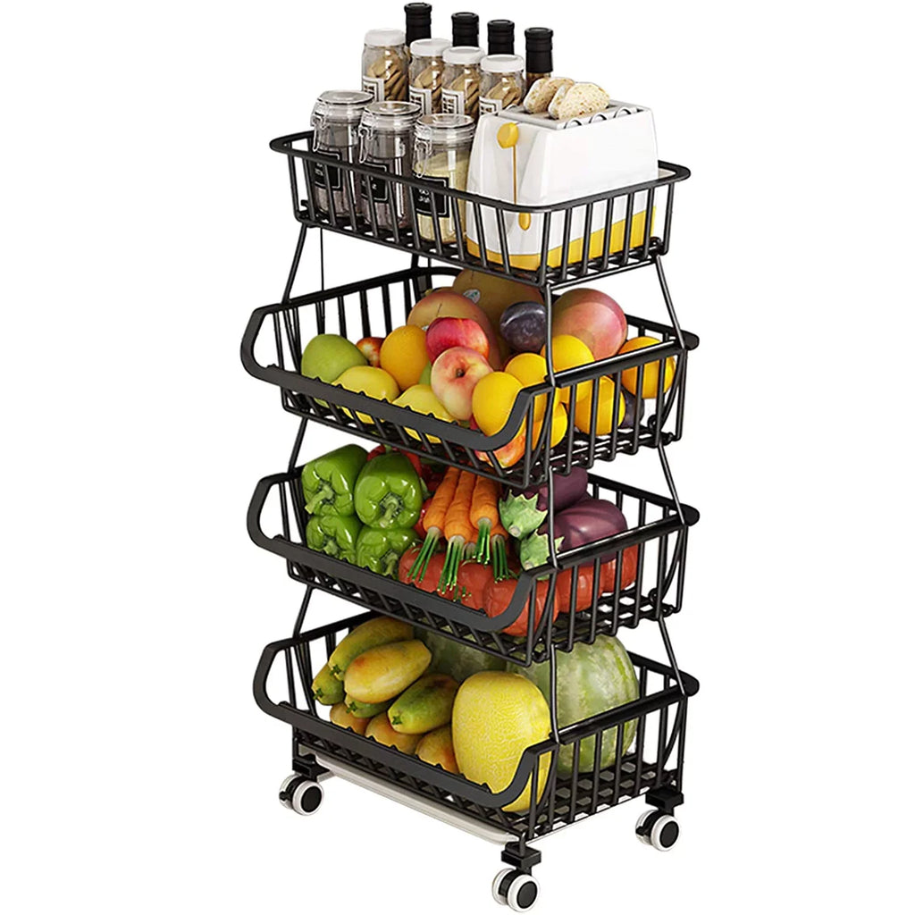 Stackable Storage Basket 4-Tier Vegetable Fruit Pantry,Bathroom, for Garage LEZZYRUCK Black Car Basket