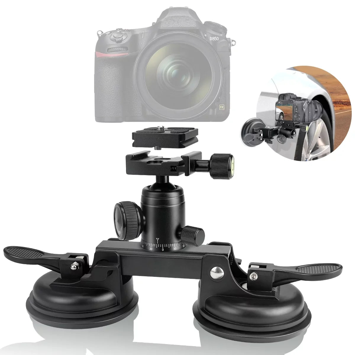 BM with Sony Camera Heavy RED 360° Nikon Load) Suction Head Camcorder Compatible lbs Canon Cup Car Ball Holder Mount Vehicle (20 Duty Mirorrless DSLR