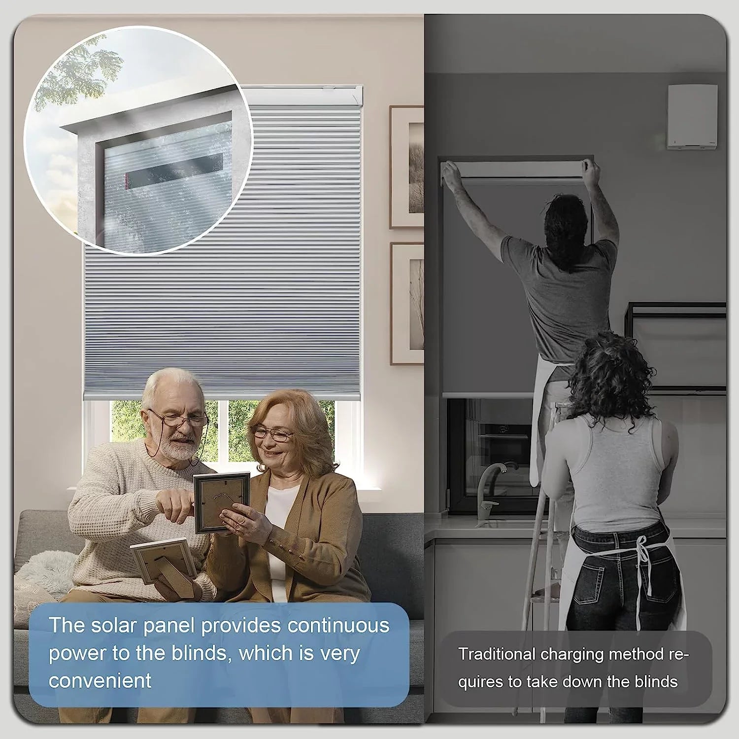 Google【Free White Solar Blackout Wx64 Solar Cordless Rechargeable Automatic Blinds, with H, Remote, Panel】 Blinds with Motorized Magnetic Honeycomb Electric Shades 29" Alexa 100% Cellular Powered