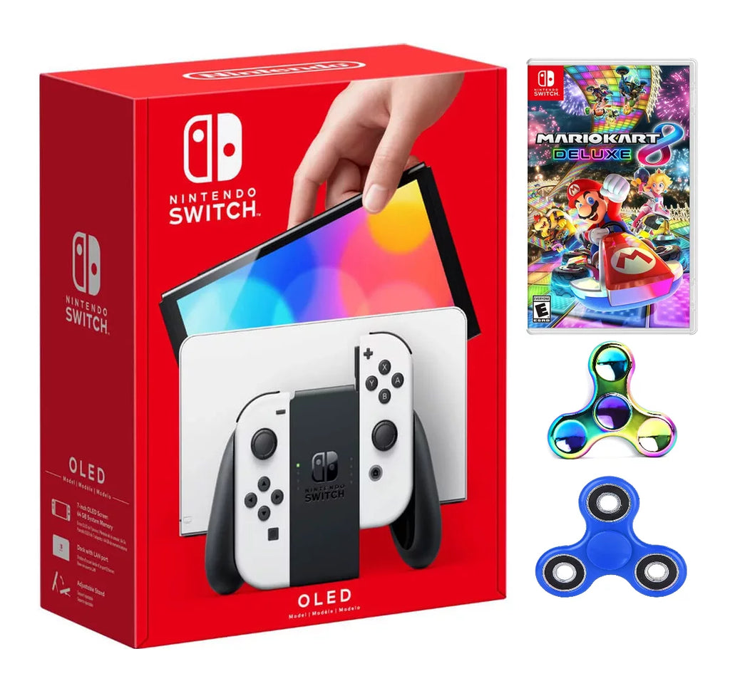 Game Mario 64GB 8 Model Switch Controllers Accessories Dock, White 7-inch Joy-Con Kart OLED Ptech 64GB Nintendo & Bundle, with Storage, Deluxe