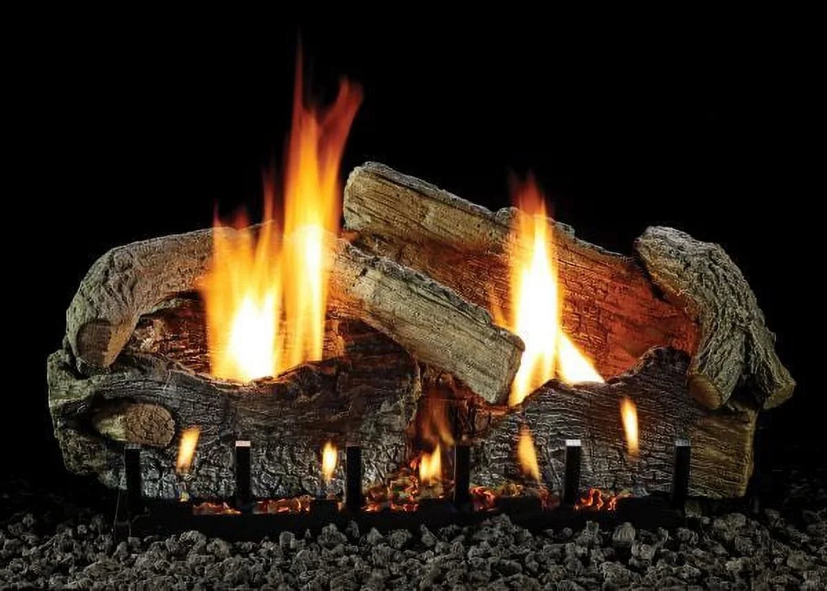 Burner, LP VF/V with Oak Glaze 24" Slope Logset Stacked Manual Aged