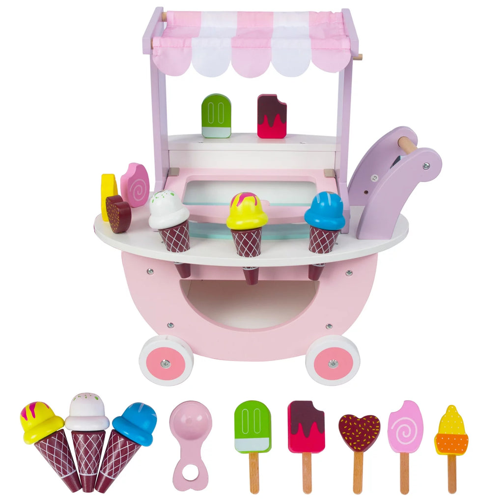 Kids for Cart Play Shopping Pretend Truck, Ice Food Girls 1-3, Woodenfun Toddlers Cream for Gift