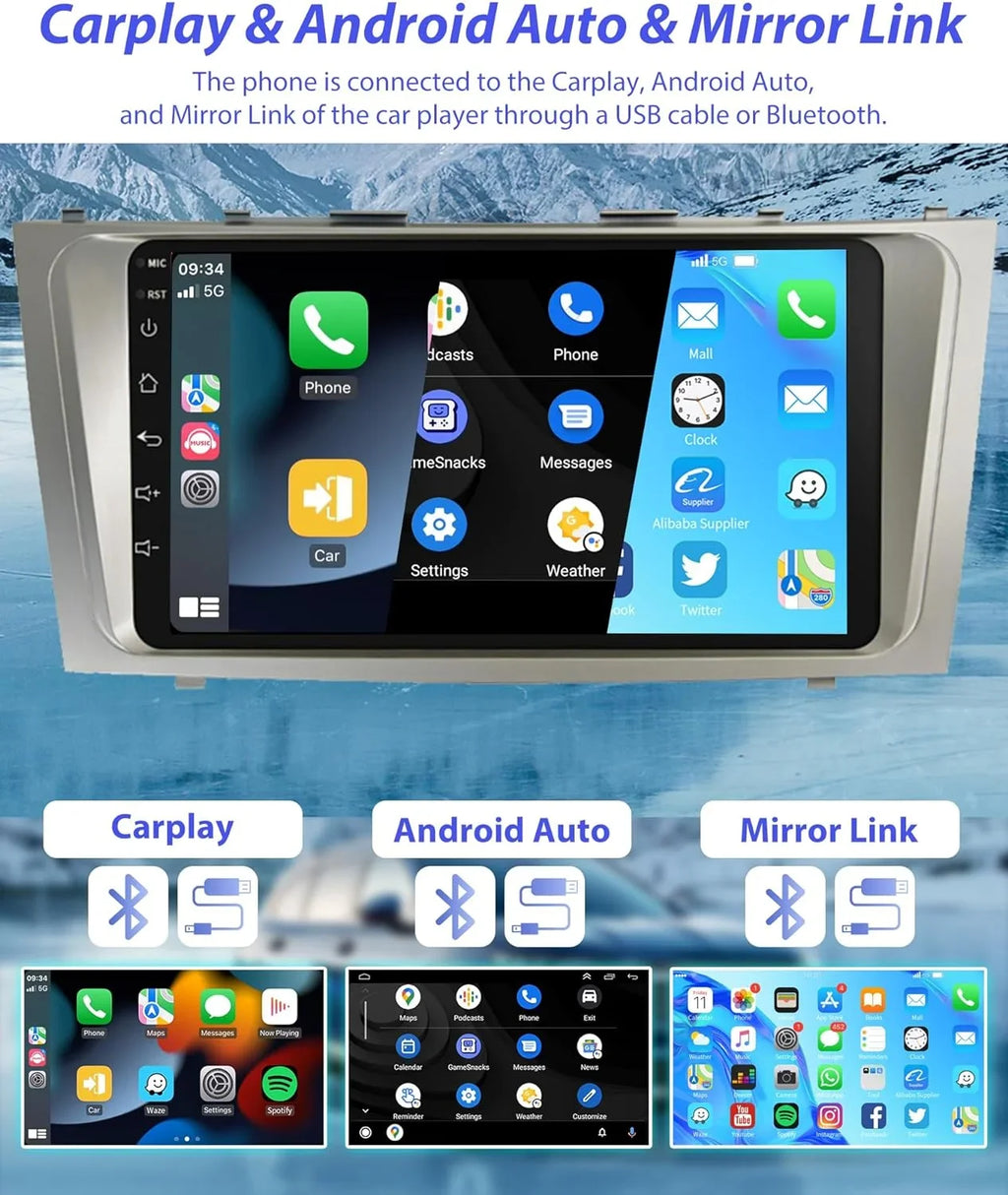 Navigation + Auto USB Stereo GPS Screen Car 2006-2011, Inch THONZER for Radio 2G+32G Toyota Backup Android Carplay Touch Radio Android 9 Bluetooth Camry Car WiFi FM Camry Camera SWC