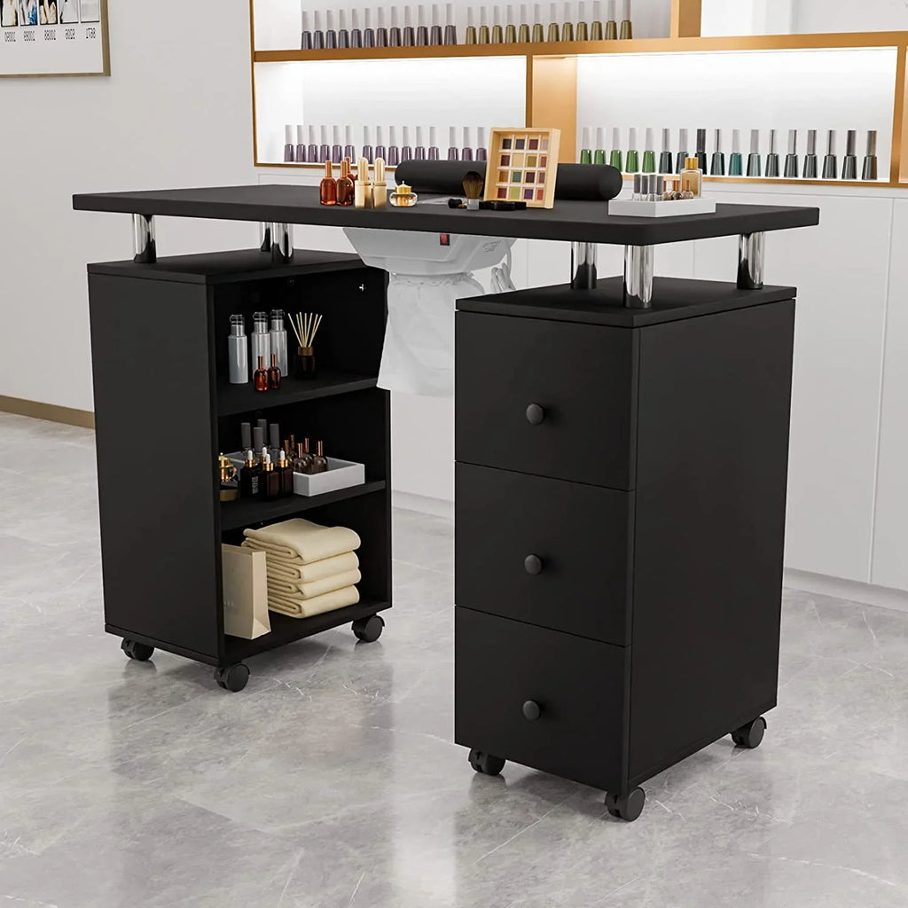 Table Table Beauty w/Electric Supplies Resistant Dust Nail Cushion,3-Tier Tech for Salon Collector, Manicure OmySalon Portable Acetone Station Nail Shelves&Drawers Nail Wheels,Wrist Desk w/Lockable