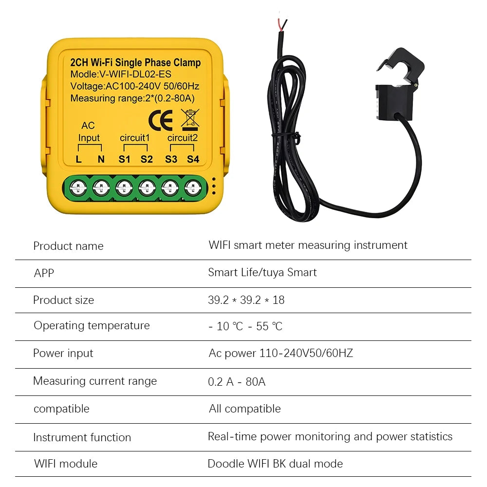 Current Smart Wifi Smart Consumption 100-240v voltage Smart regulator, Consumption Consumption Meter Statistics Clamp Irfora Solar 80a Clamp Automatic Solar Consumption