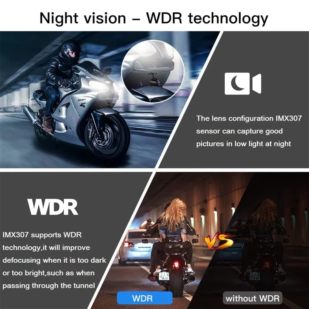 Loop 2 Night 150° Fish Screen HD Inch Angle Dash Camera, Front Full G-sensor Recording, Wide Rear Body Eye Vision, Waterproof Cam, WDR, and 1080P VSYSTO Lens Motorcycle SonyIMX307