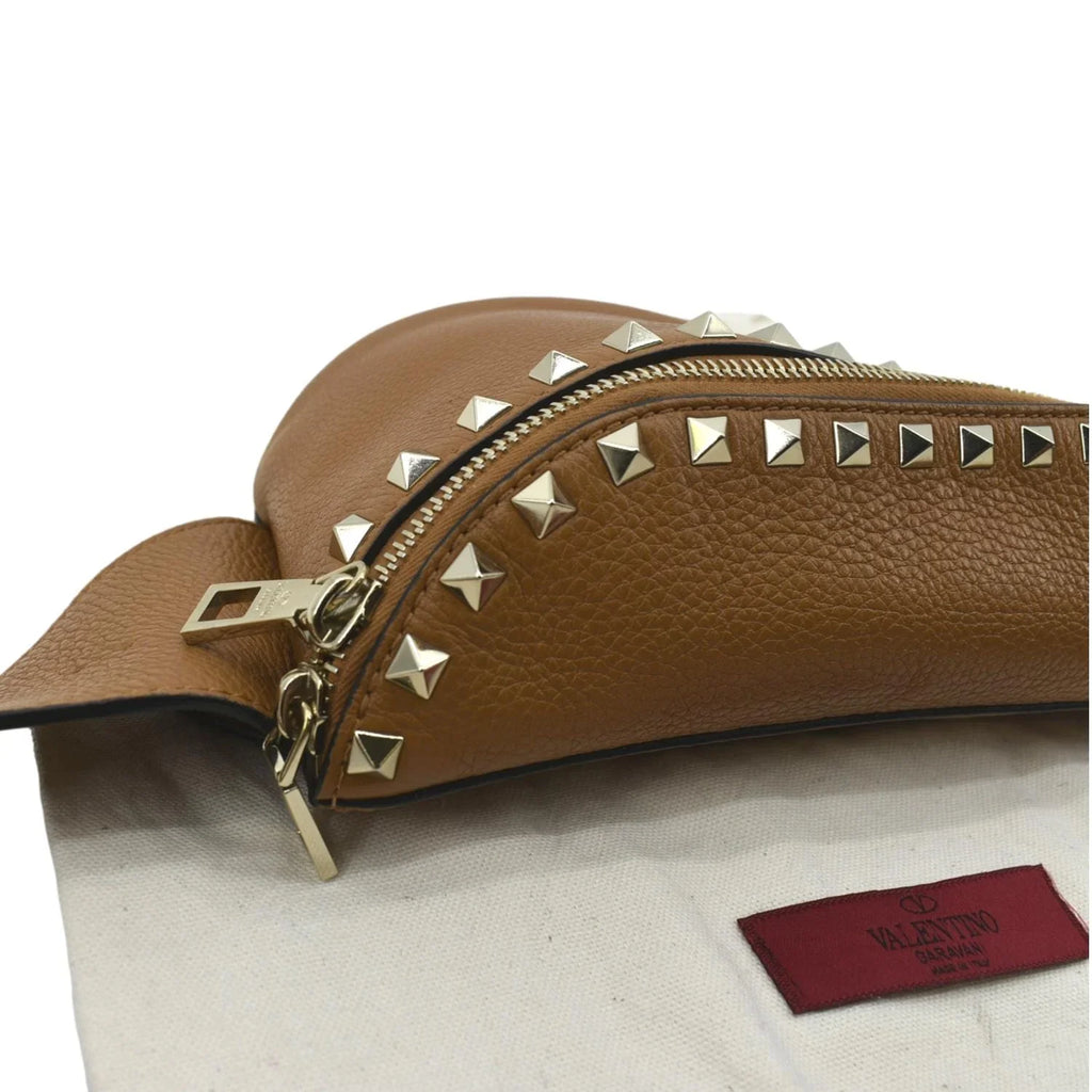 Bag VALENTINO Leather Pre-Loved Spike Belt Camel