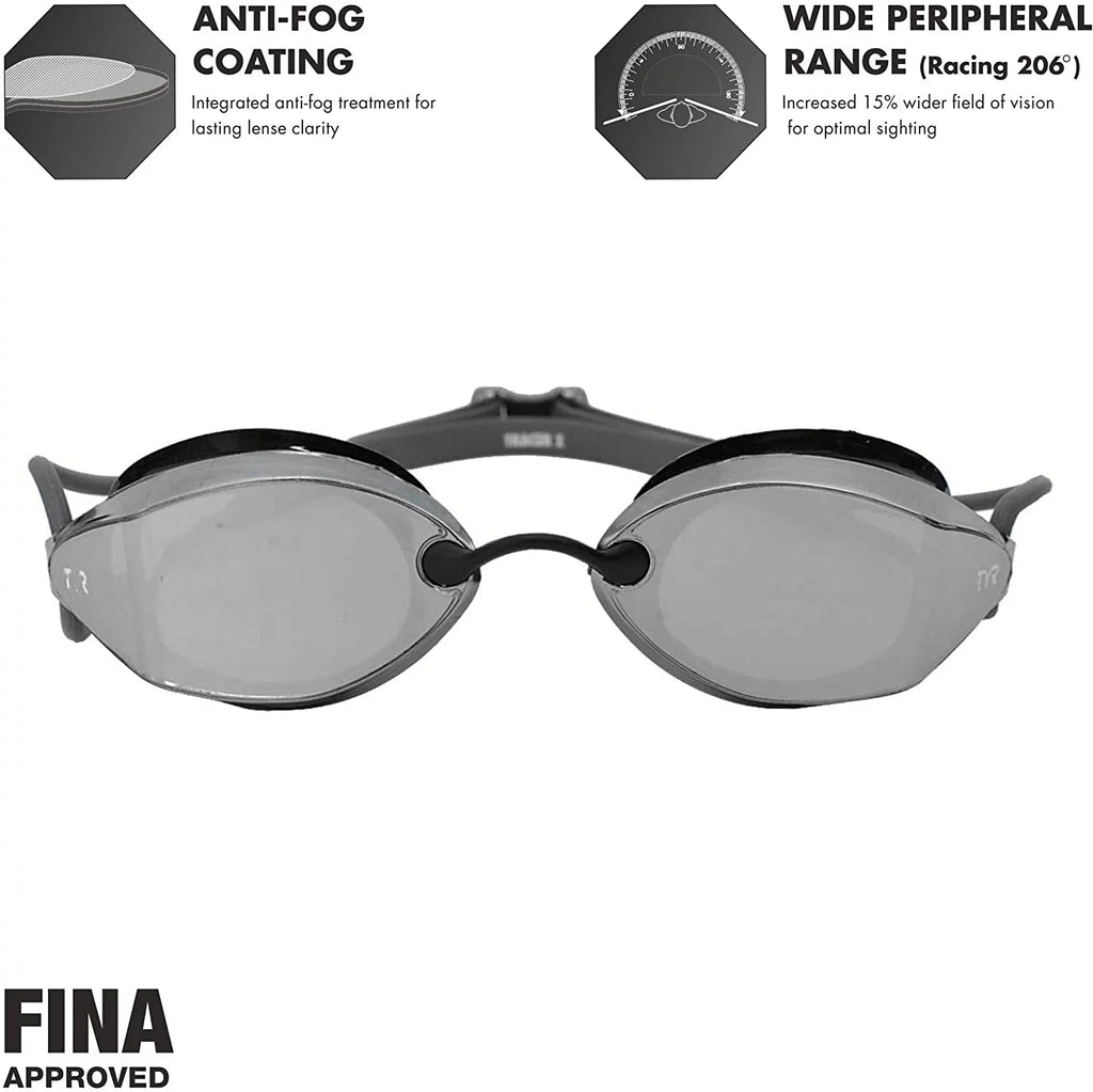 Tr Goggle Frame/Silver Lens Gasket/Silver BLK Mirror TYR Racing X Metallic Mirrored