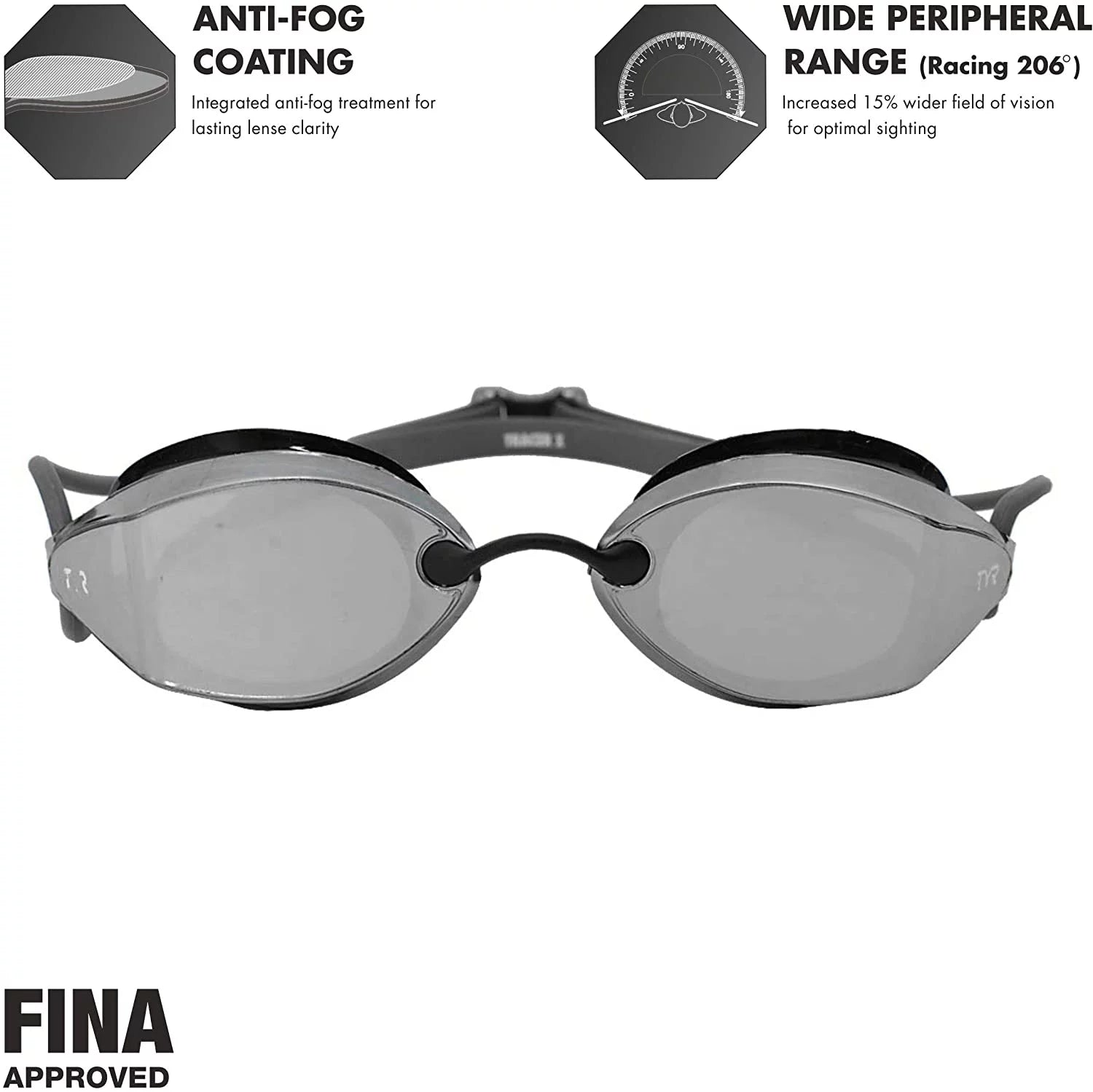 Tr Goggle Frame/Silver Lens Gasket/Silver BLK Mirror TYR Racing X Metallic Mirrored