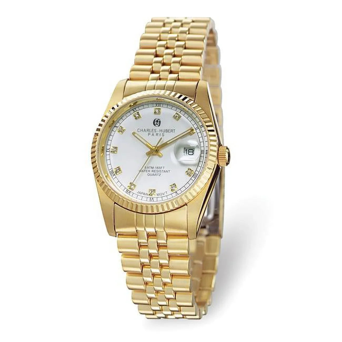 Watch Stainless Hubert White Dial Plated Gold Steel Charles
