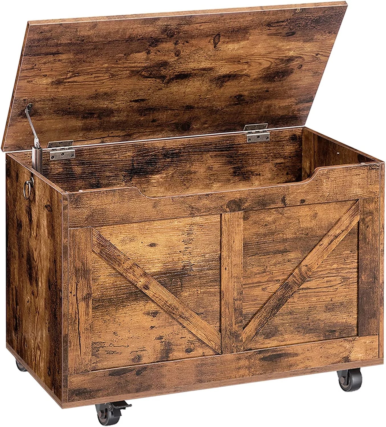 WAGEE Sturdy Bench, Brown Wheels, Bench, Entryway Rustic Storage Opening, U-Shaped Chest, Hinge, Safety Assembly, Easy lb, FG74CW01 Trunk Movable, Shoe Storage 220 Supports Wooden on Bench Storage