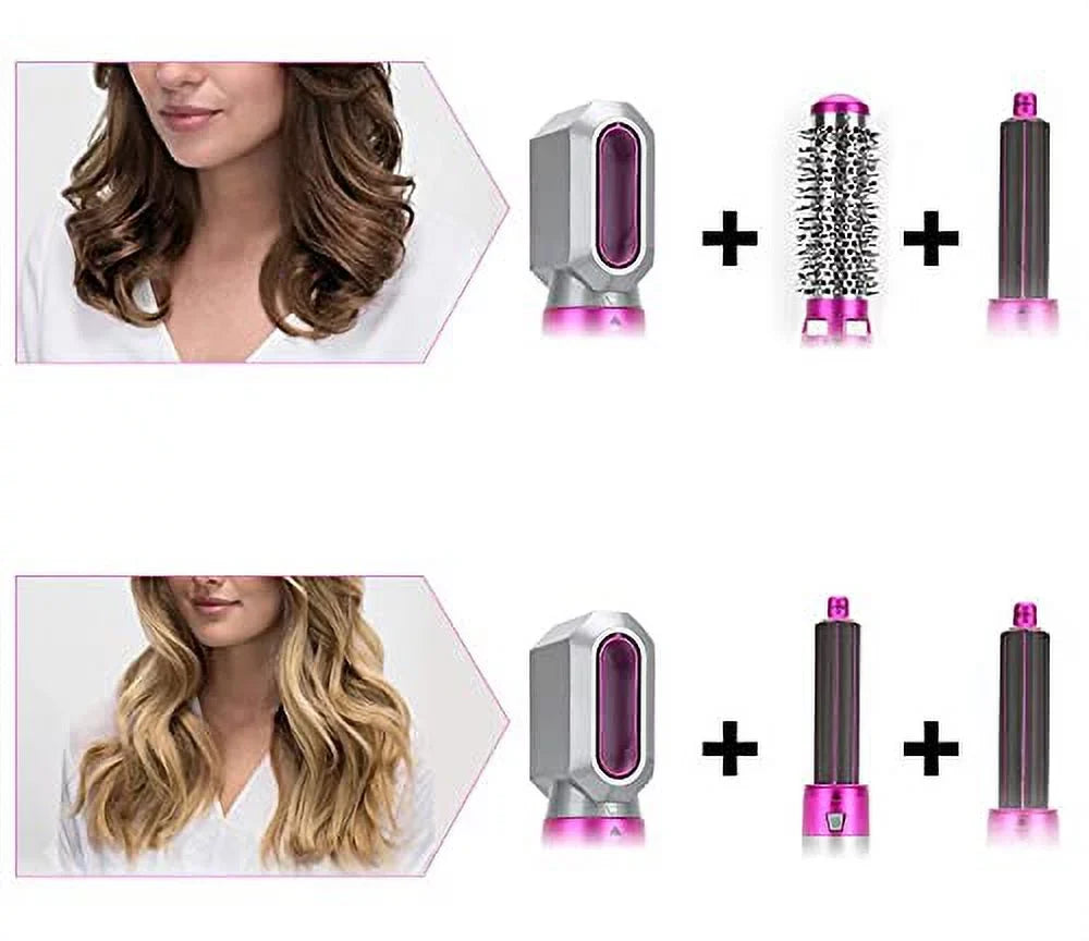 for Ionic Detachable and Dryer 5-in-1 Straightening Color: Negative with Automatic Curling Brush PinkGold Hair Styling, - - Heads Dryer Electric Blow Hair Brush Brush Styler