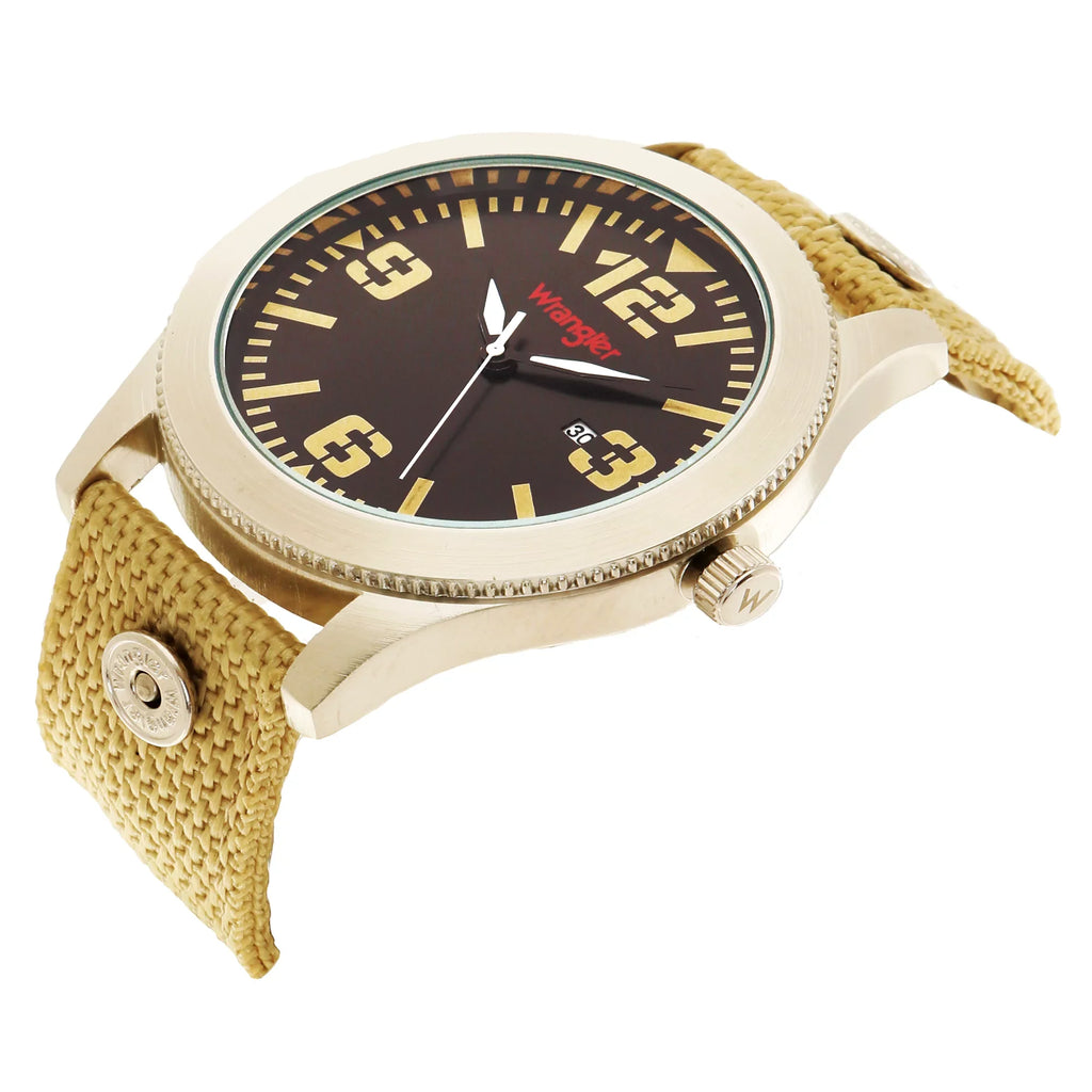 Round 48mm Dial, Wheat Wrangler Nylon Strap Natural Colored Watch Black