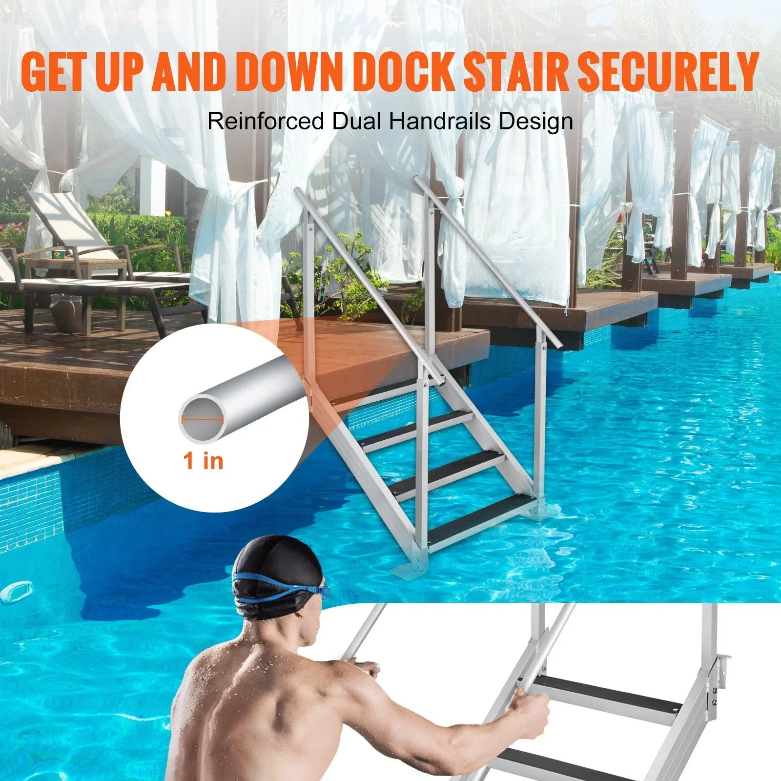 in. 4 Ladder Height, Capacity Stairs 30-38 Vevor Load Dock lbs Step Dock 500 Adjustable