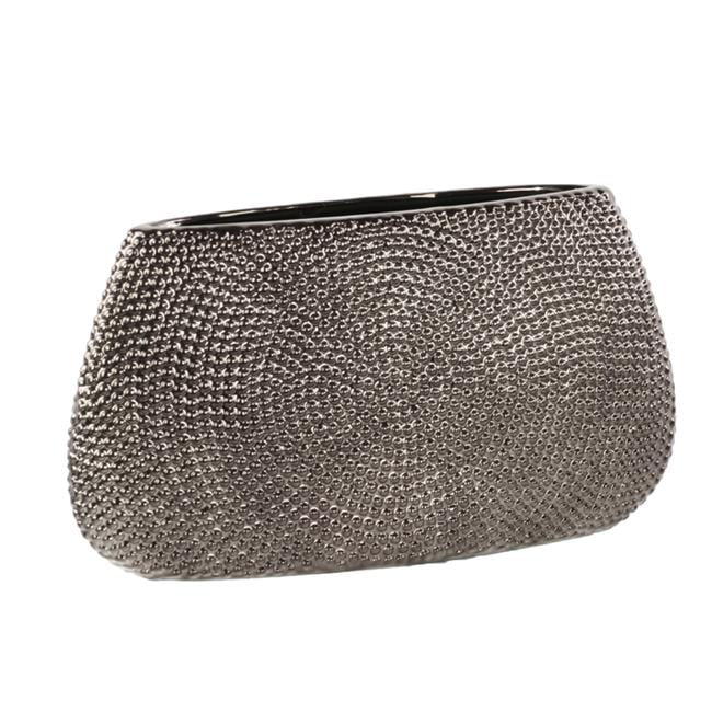 Small Ceramic Silver Vase Urban Polished Elliptical - Pimpled Trends Collection Chrome