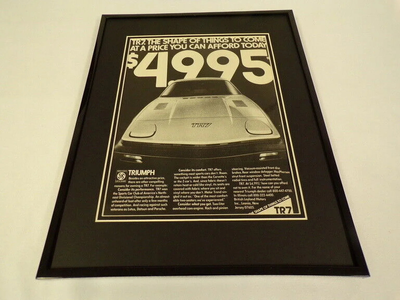 TR7 Advertisement Triumph Framed ORIGINAL 11x14 1977 Vintage