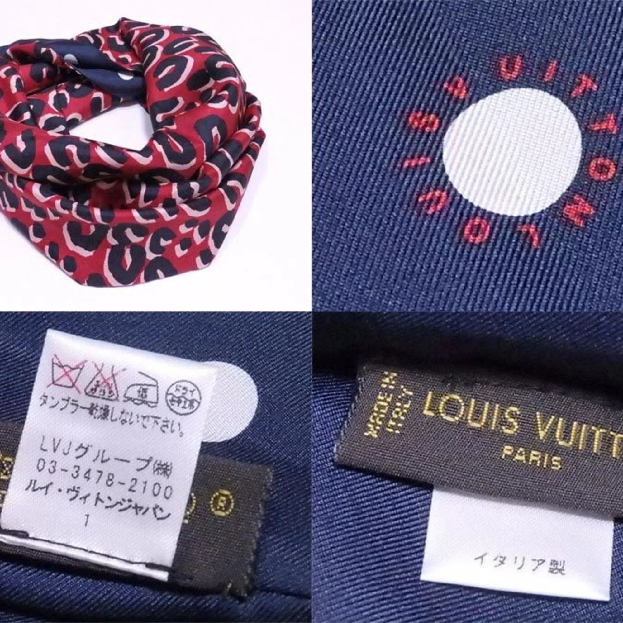 Silk 100% M74608 Women's Leopard Pre-Owned (Good) Scarf Multicolor Snood x Vuitton Red Louis Navy