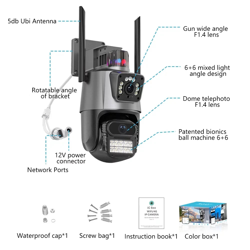 Waterproof Audio Outdoor Vision, Dual 360° Home Camera, Lens Cameras Night Security Wi-Fi Kepeak Surveillance 2-Way View,