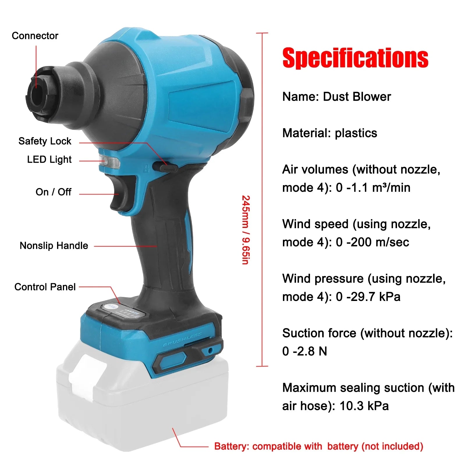 Compatible Makita Air Air Inflator Dust dsfen Battery Spirastell Inflator Makita PAPAPI Fan Cleanner HUIOP Compatible Cleanner Machine,Fan