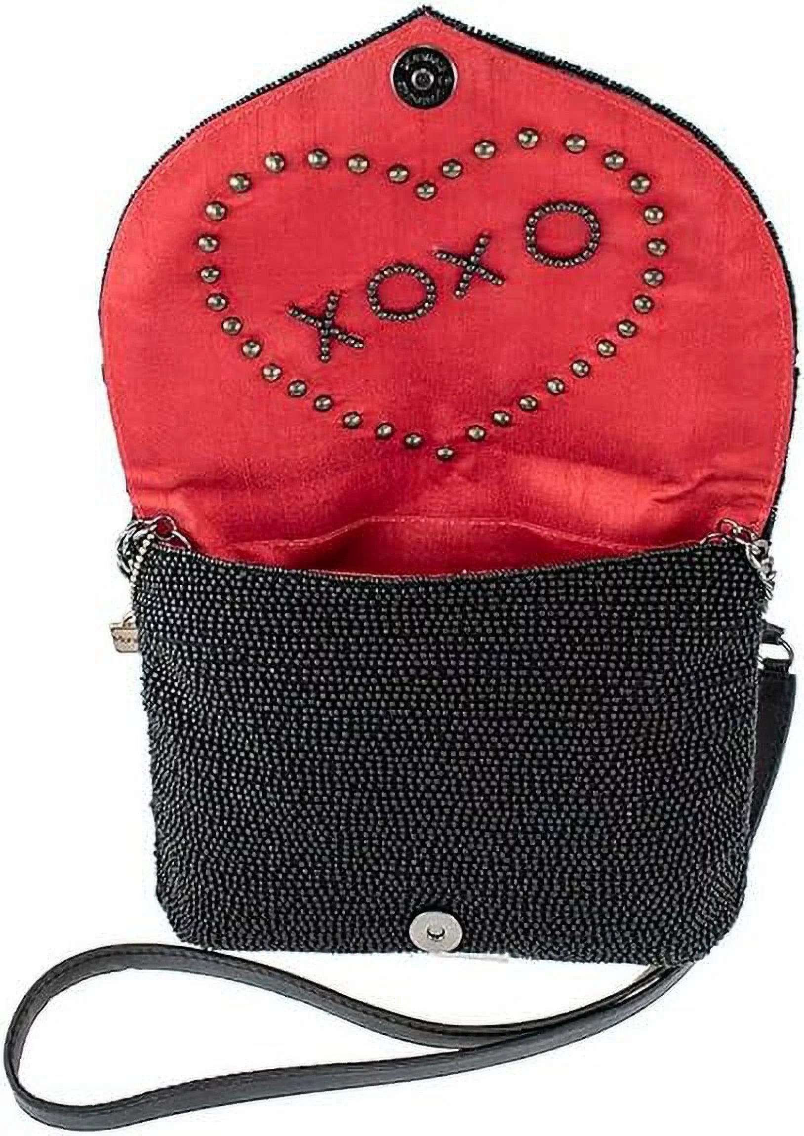 Black Frances Heart Clutch Beaded Crossbody Mary Big Handbag,