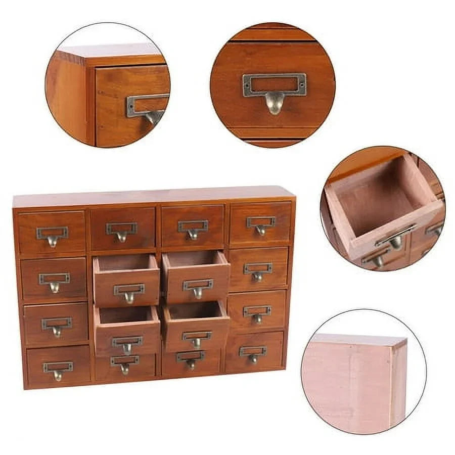 Wood Organizer Apothecary Desk Drawer Box Cabinet Drawers Retro Storage 16