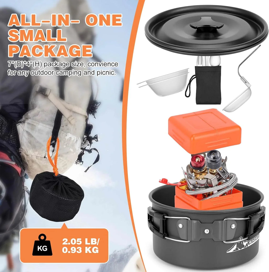 Backpacking with 6800W and Hiking Camping Camping Canister Soup Picnic Kit Fuel Stove, Cookware Spoon, WADEO Spoon for Camping Bowl Stove Pot, with Gas Windproof Outdoor Adapters, Camping Fork, Knife,
