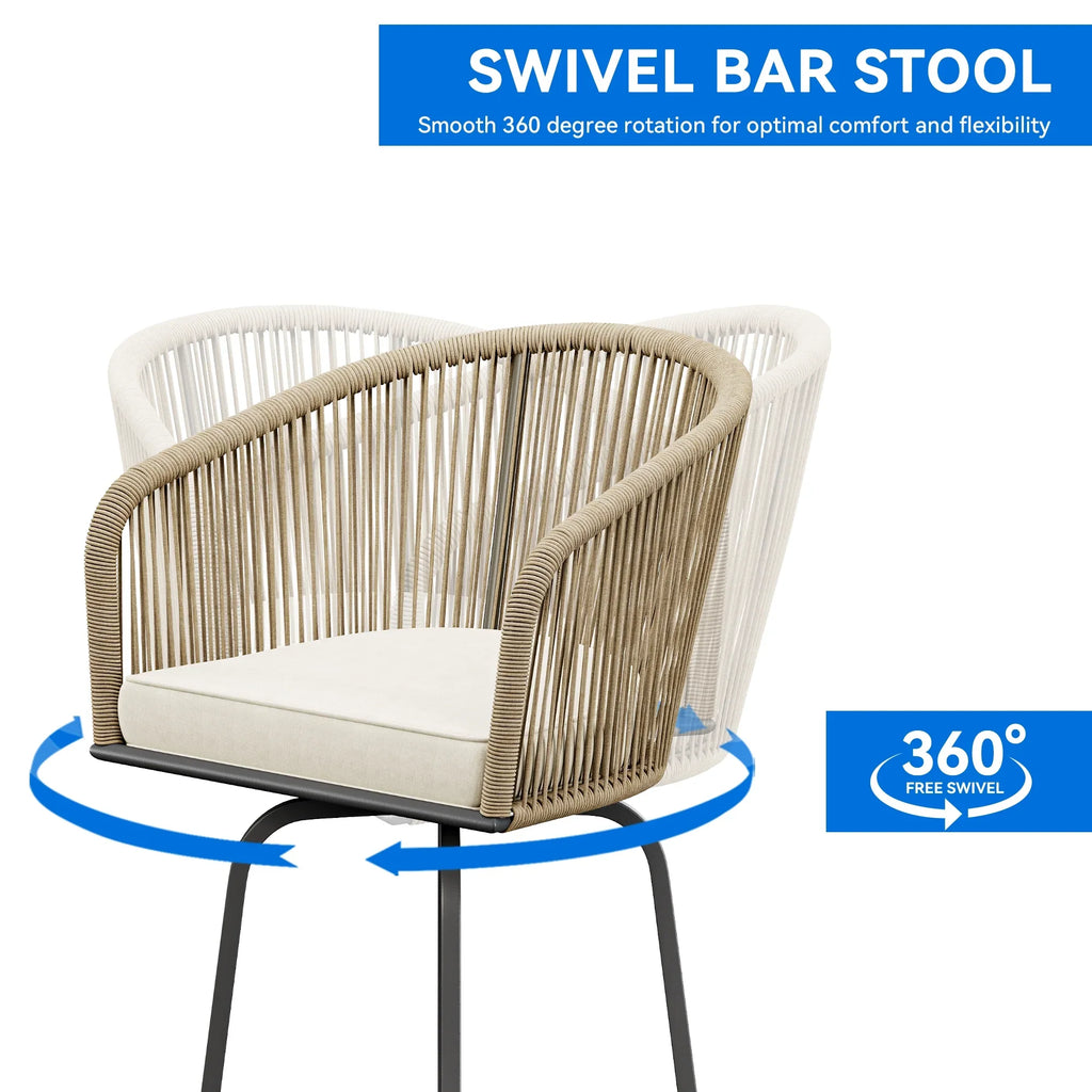 Color Stools, Bar Pool with Outdoor Bar Rotation (Light Patio Back Beige Backyard Swivel with Scheme) Dextrus for and of Cushions Garden 4 Chairs Yellow Set Woven Area, Comfortable 360-Degree