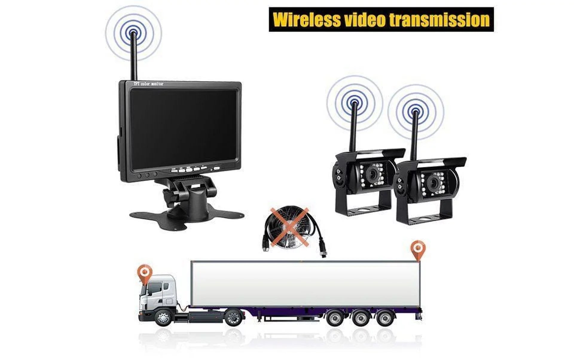 Monitor Vision RV for Wireless Trailer 7" View Cameras Waterproof Dual Bus Truck with Camera Backup Rear Parking Assistance Night