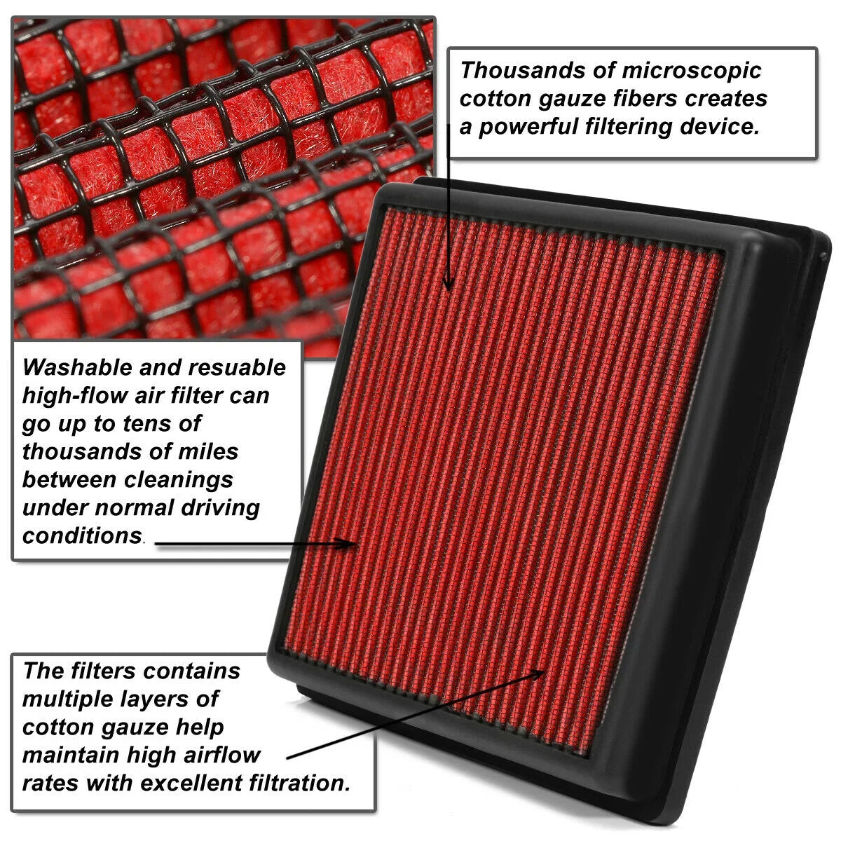 Drop-In 2010-2016 Lexus Panel 3.5 Toyota Red Air For Dry Reusable Filter